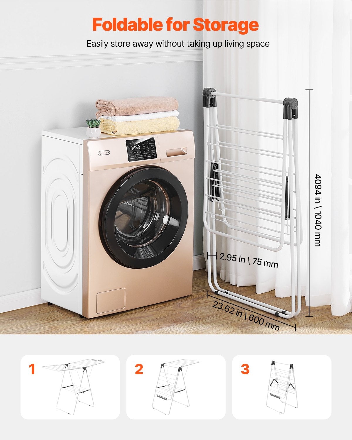 2-Tier Foldable Clothes Drying Rack with Sock Clips & 21 Drying Rods White