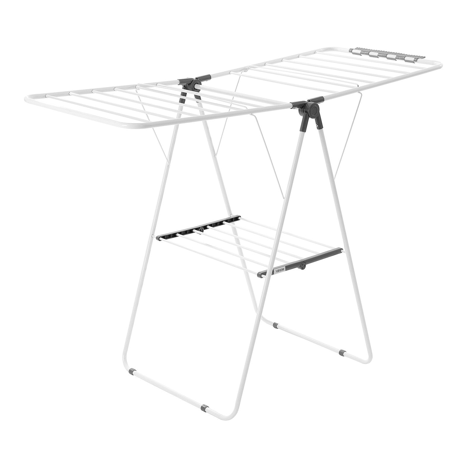 2-Tier Foldable Clothes Drying Rack with Sock Clips & 21 Drying Rods White