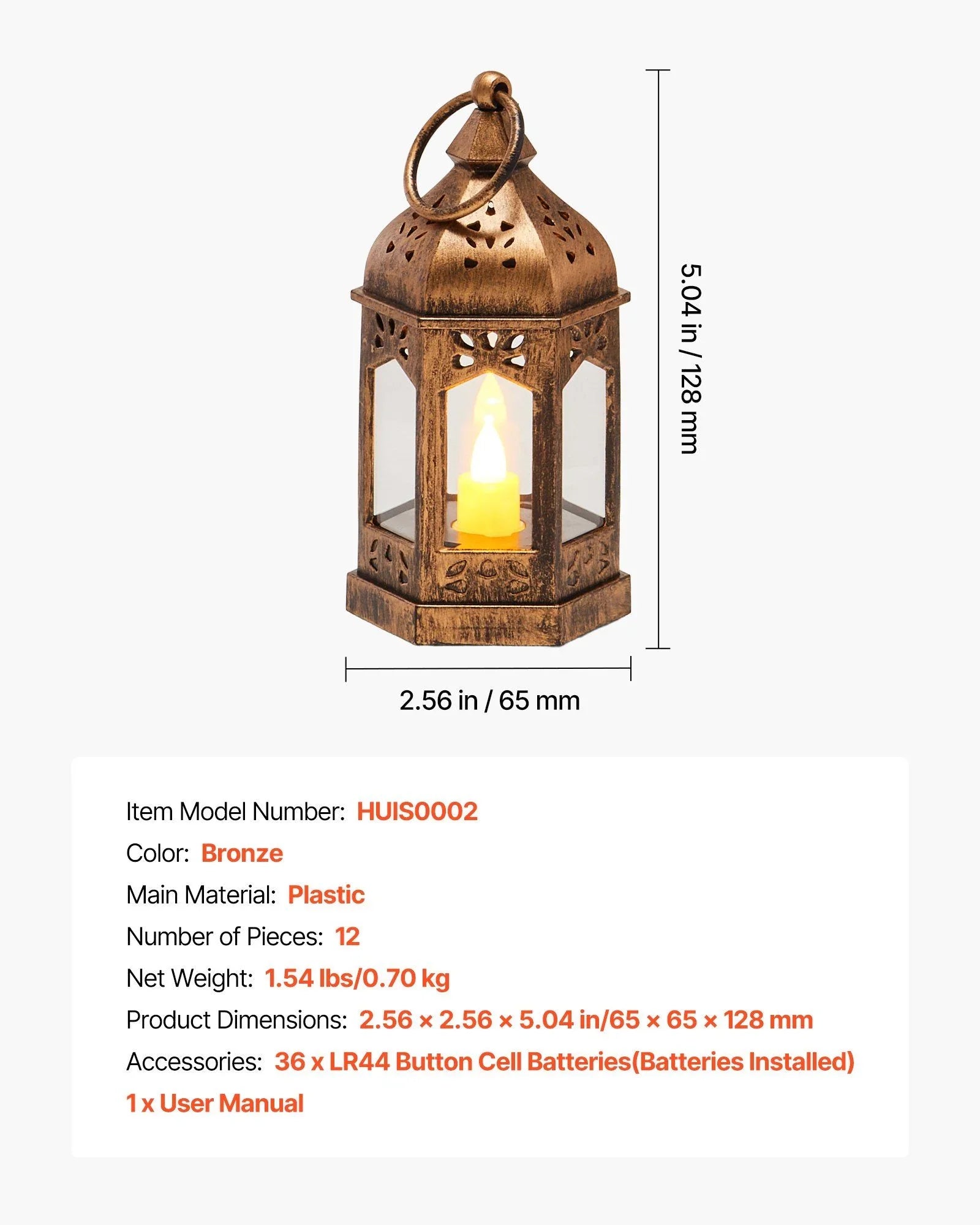 12 Pcs Decorative Candle Lantern, LED Electric Flameless Candle, Plastic LED Holder with Glass, Wall Hanging Indoor Porch Lanterns for Wedding Table Party Farmhouse Indoor Decor, Bronze