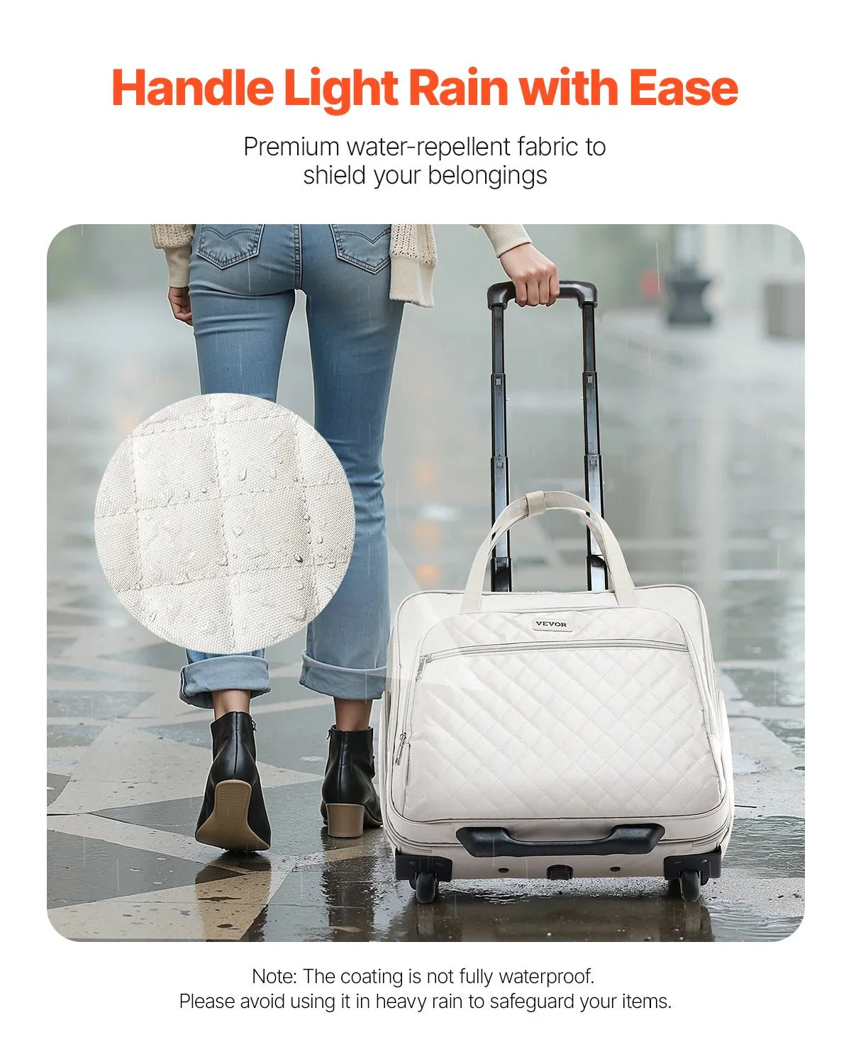 Rolling Laptop Bag, Fits Up to 15.6 Inch Laptop, Wheeled Briefcase, Roller Computer Tote Bag with 2 Fixed Wheels & Telescoping Handle, Laptop Case for Work Travel Business Office, Women Men