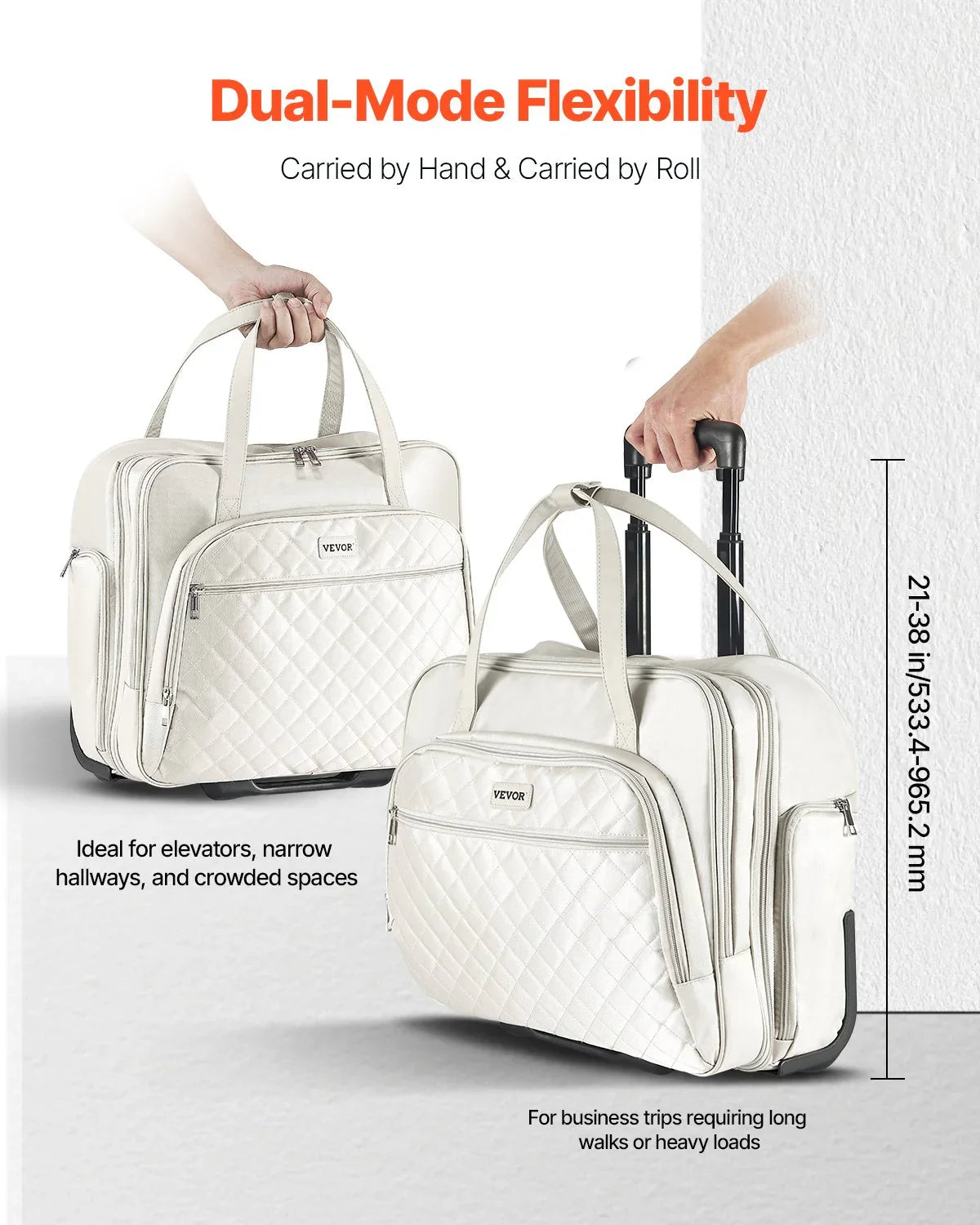 Rolling Laptop Bag, Fits Up to 15.6 Inch Laptop, Wheeled Briefcase, Roller Computer Tote Bag with 2 Fixed Wheels & Telescoping Handle, Laptop Case for Work Travel Business Office, Women Men