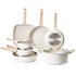 19 Piece Pots and Pans Set Nonstick, Granite Cookware Set, Induction Cookwares, Kitchen RV Cooking Sets with Frying, Sauce, Saute, Tempered Glass Lids, and Pan Protectors, White