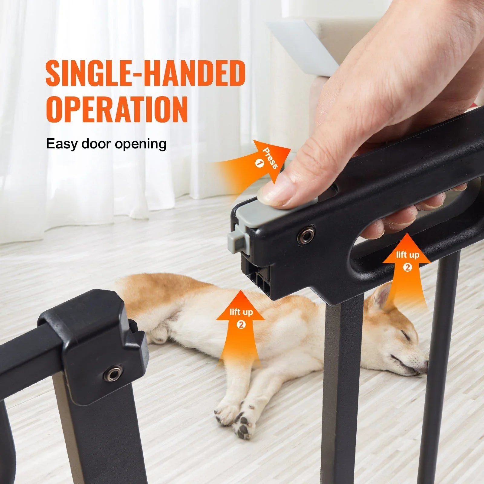 Baby Gate, 749-1346 mm Extra Wide, 762 mm High, Dog Gate for Stairs Doorways and House, Easy Step Walk Thru Auto Close Child Gate Pet Security Gate with Pressure Mount and Wall Mount Kit, Black