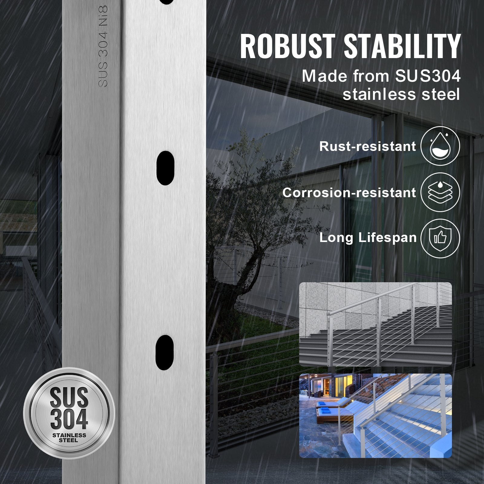 Cable Railing Post Level Deck Stair Post 36 x 0.98 x 1.97