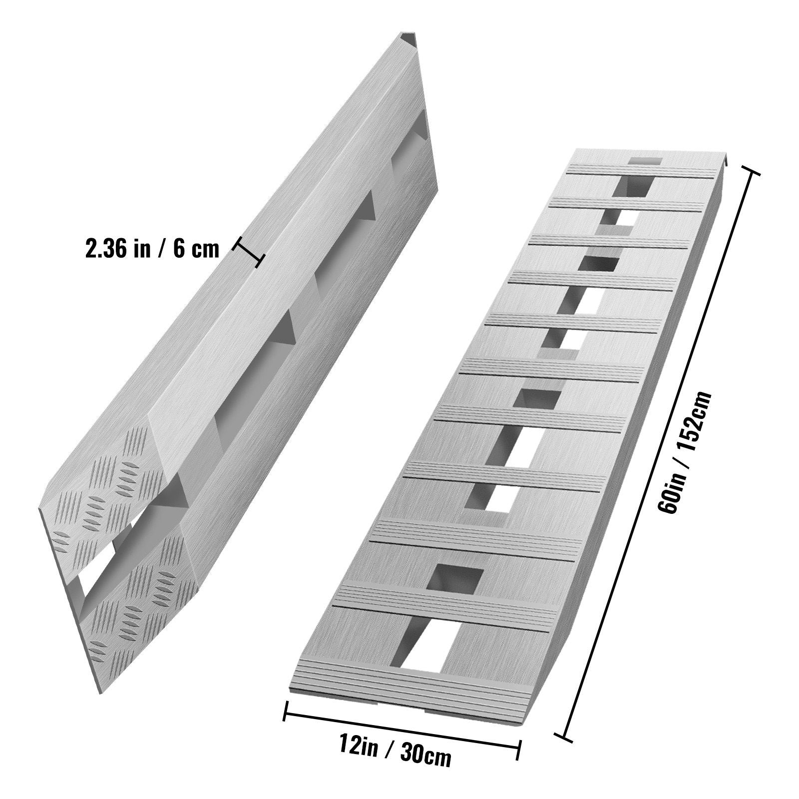 60' X 12' X 2.5'Aluminum Trailer Ramps 6000LBS Total Beavertail Hook End 1 Pair 2 Ramps
