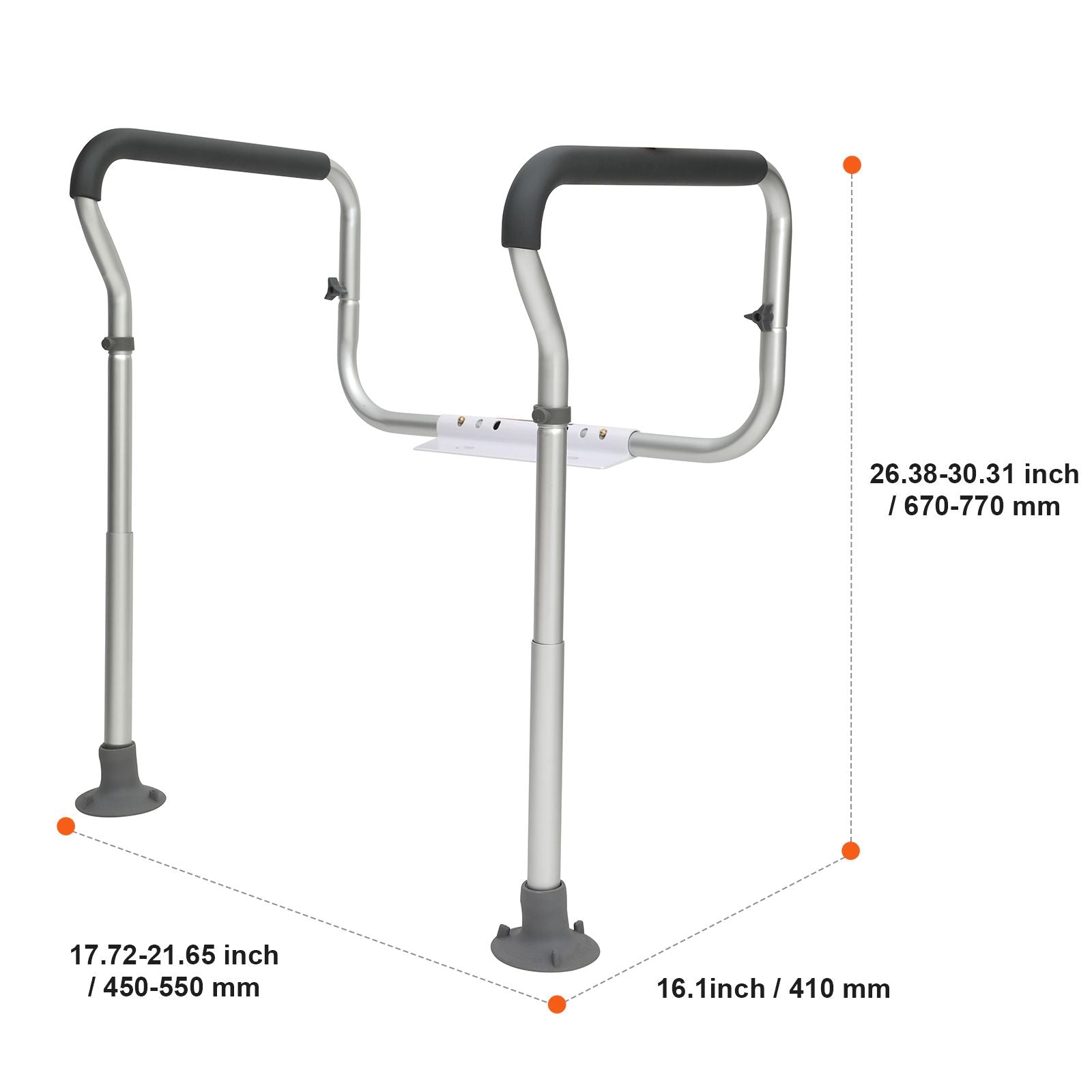 Toilet Safety Rail, Bathroom Toilet Seat Frame, Adjustable Width & Height Fit Most Toilets, Supports 136 kg, Toilet Handles Grab Bars with Padded Armrests for Handicap, Disabled, Seniors