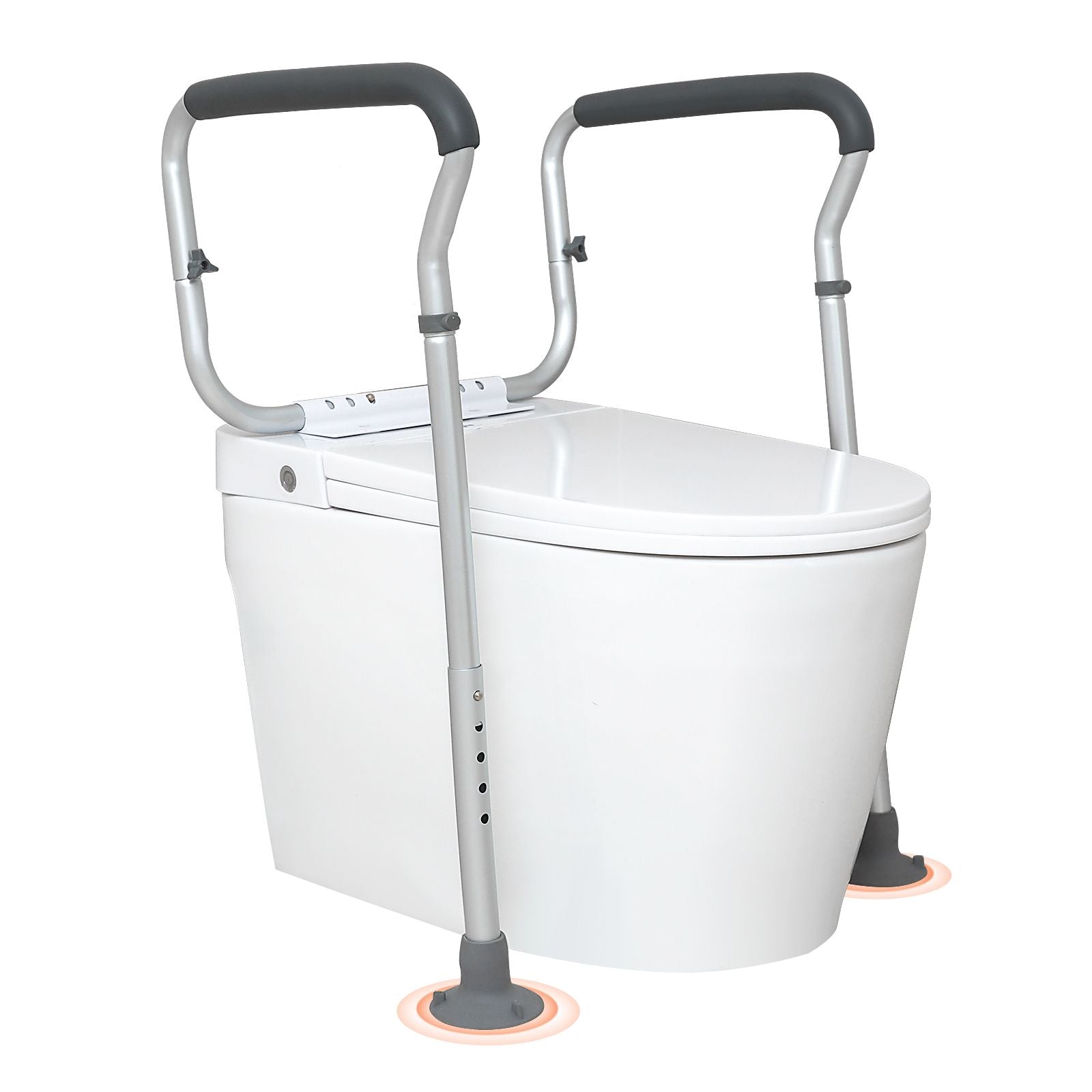 Toilet Safety Rail, Bathroom Toilet Seat Frame, Adjustable Width & Height Fit Most Toilets, Supports 136 kg, Toilet Handles Grab Bars with Padded Armrests for Handicap, Disabled, Seniors