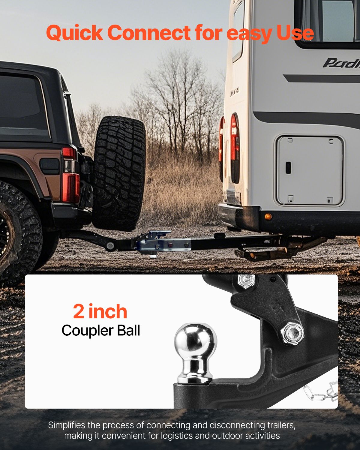 16000lb Pintle Hook Hitch 2in Receiver with 2in Ball for 2.5-3in Lunette