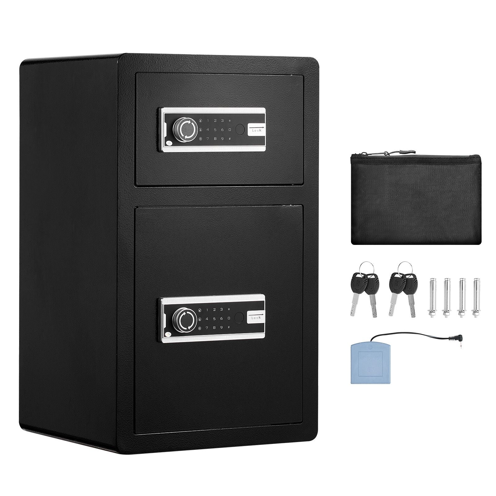 Double Doors 4.5 cu.ft Safe Box with Key Lock & Password, Safe Lock Box with Fireproof Bag, Key Rack, LED Light and 2 Height Adjustable and Removable Divider for Money, Documents, Jewelry and Valuables, Black