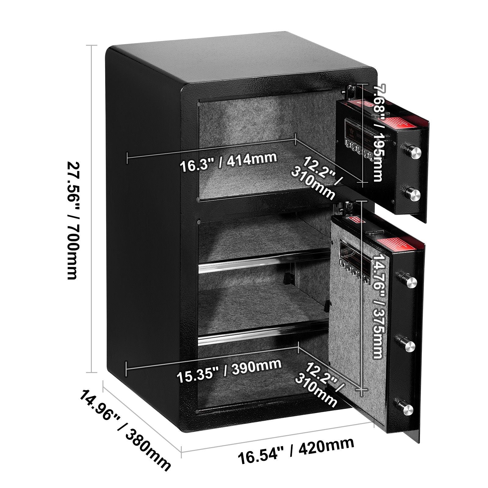 Double Doors 4.5 cu.ft Safe Box with Key Lock & Password, Safe Lock Box with Fireproof Bag, Key Rack, LED Light and 2 Height Adjustable and Removable Divider for Money, Documents, Jewelry and Valuables, Black