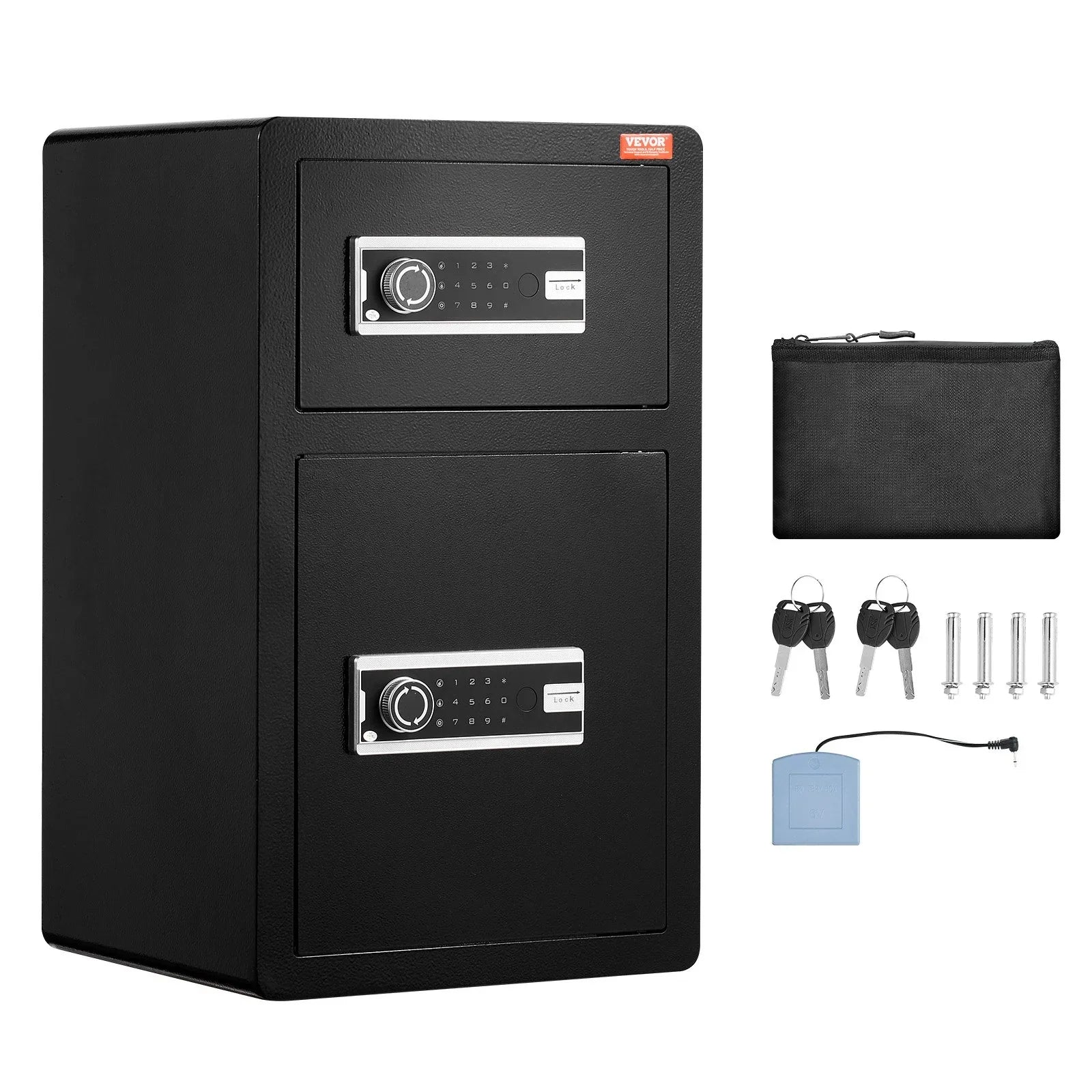 Double Doors 4.5 cu.ft Safe Box with Key Lock & Password, Safe Lock Box with Fireproof Bag, Key Rack, LED Light and 2 Height Adjustable and Removable Divider for Money, Documents, Jewelry and Valuables, Black
