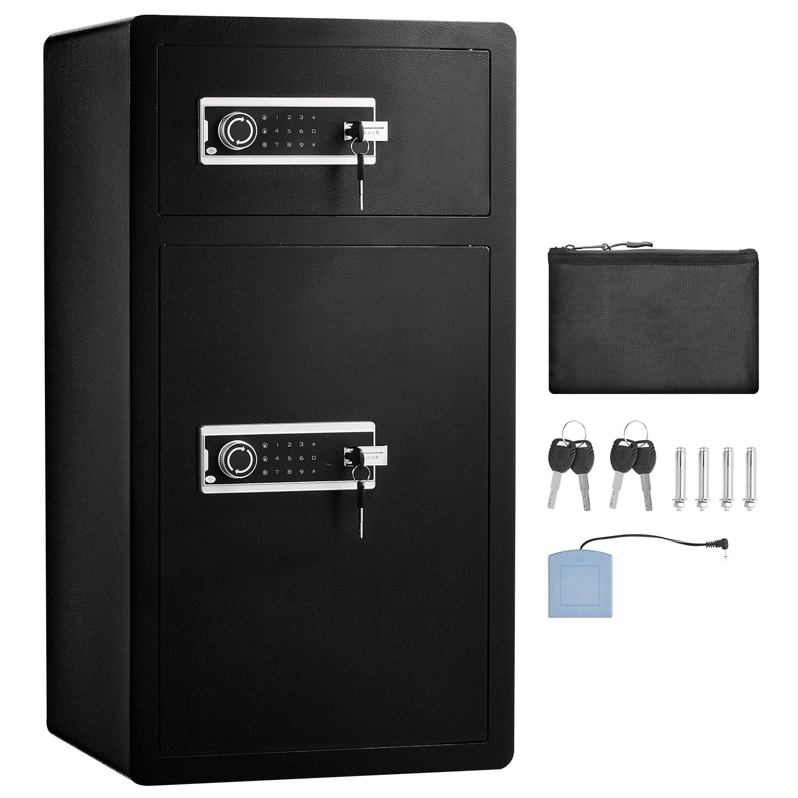 Double Doors 7.2 cu.ft Safe Box with Key Lock & Password, Safe Lock Box with Fireproof Bag, Key Rack, LED Light and 2 Height Adjustable and Removable Divider for Money, Documents, Jewelry and Valuables, Black