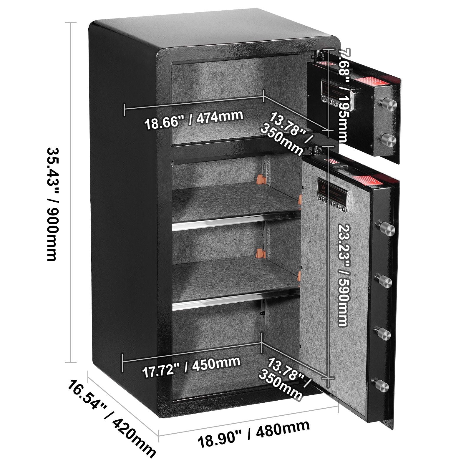 Double Doors 7.2 cu.ft Safe Box with Key Lock & Password, Safe Lock Box with Fireproof Bag, Key Rack, LED Light and 2 Height Adjustable and Removable Divider for Money, Documents, Jewelry and Valuables, Black