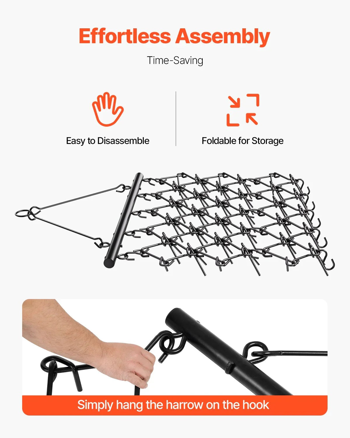 Drag Harrow, 5 x 4.5 ft Durable Chain Harrow with 60 Sharp Teeth, Suitable for ATV UTV Tractor, Ideal for Soil Preparation, Seeding, Smoothing Landscapes, and Yard Gravel Driveway Maintenance