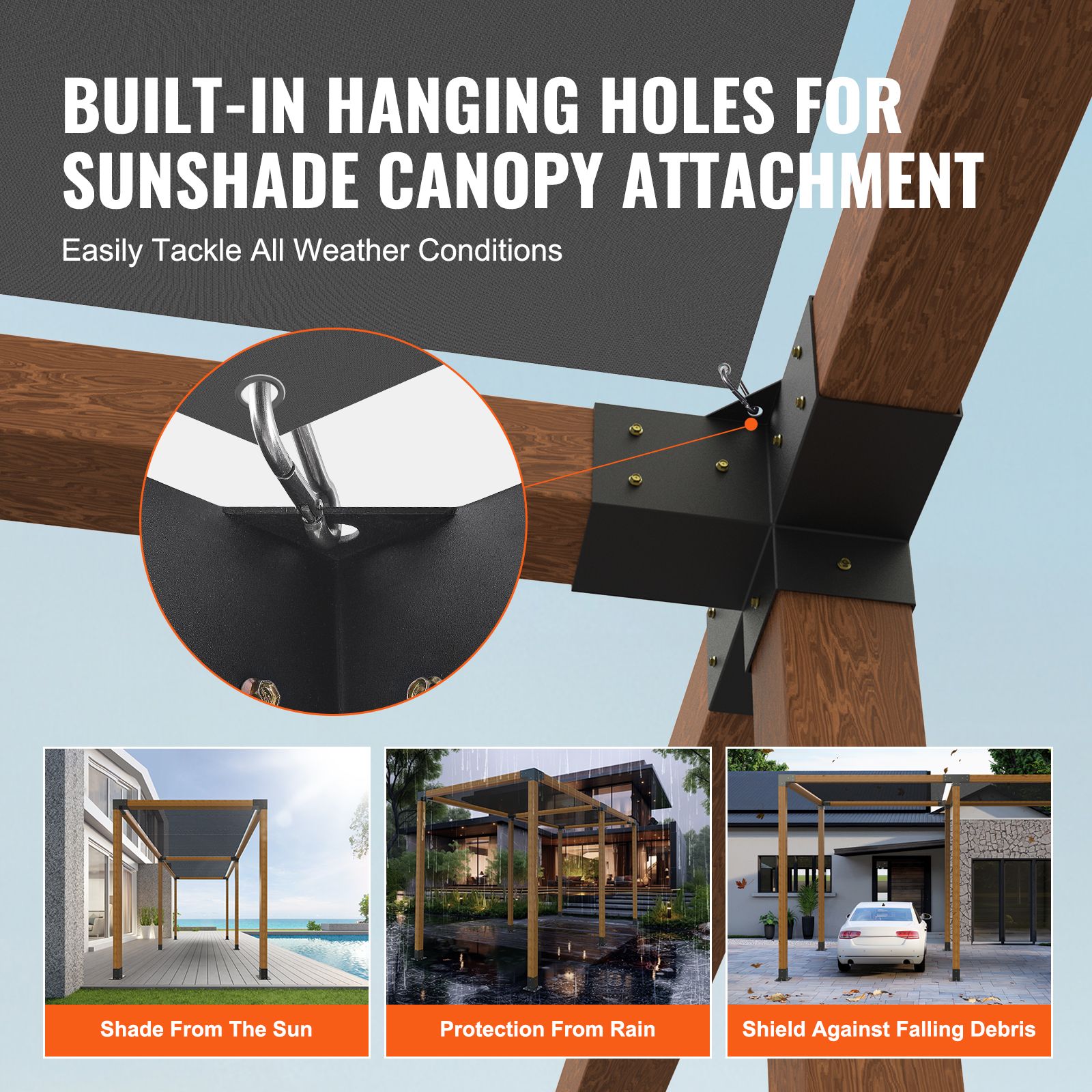 4'×4' Pergola Brackets – Four‑Way Carbon Steel Kit, Powder‑Coated, 2 Pack