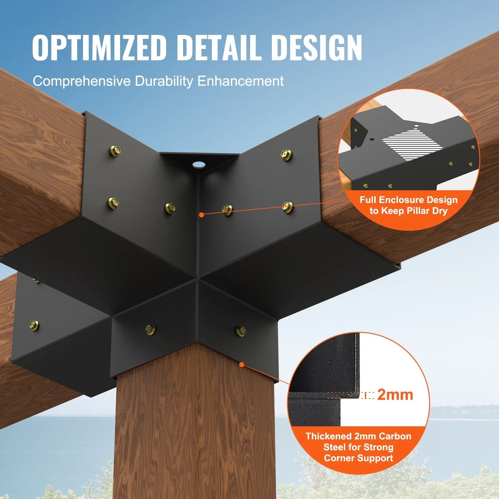 4'×4' Pergola Brackets – Four‑Way Carbon Steel Kit, Powder‑Coated, 2 Pack