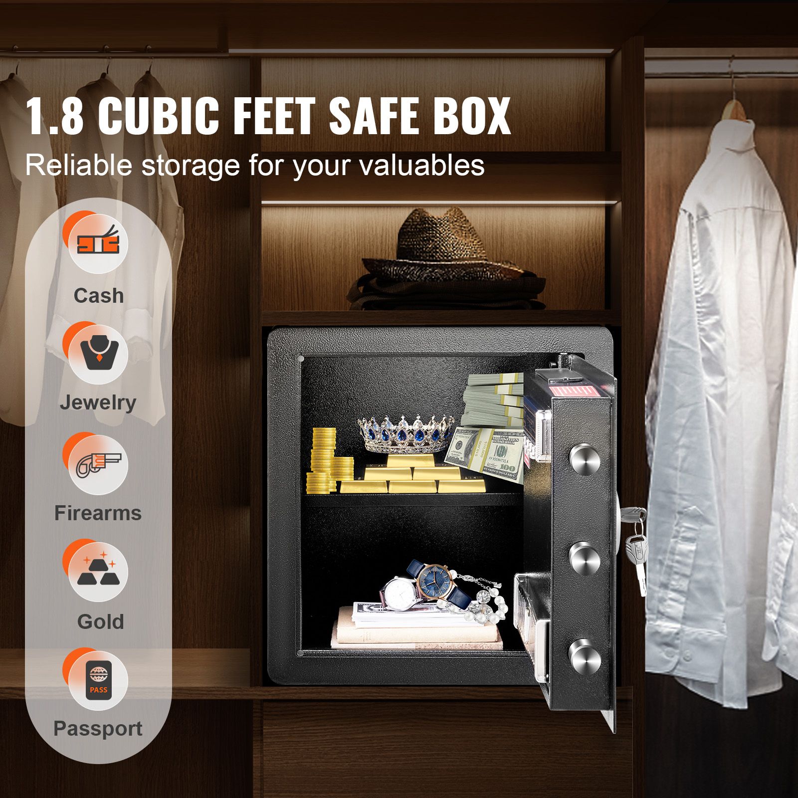 1.8 Cu Ft Home Safe Steel Box for Cash and Gold Dual Lock 15.75in Model