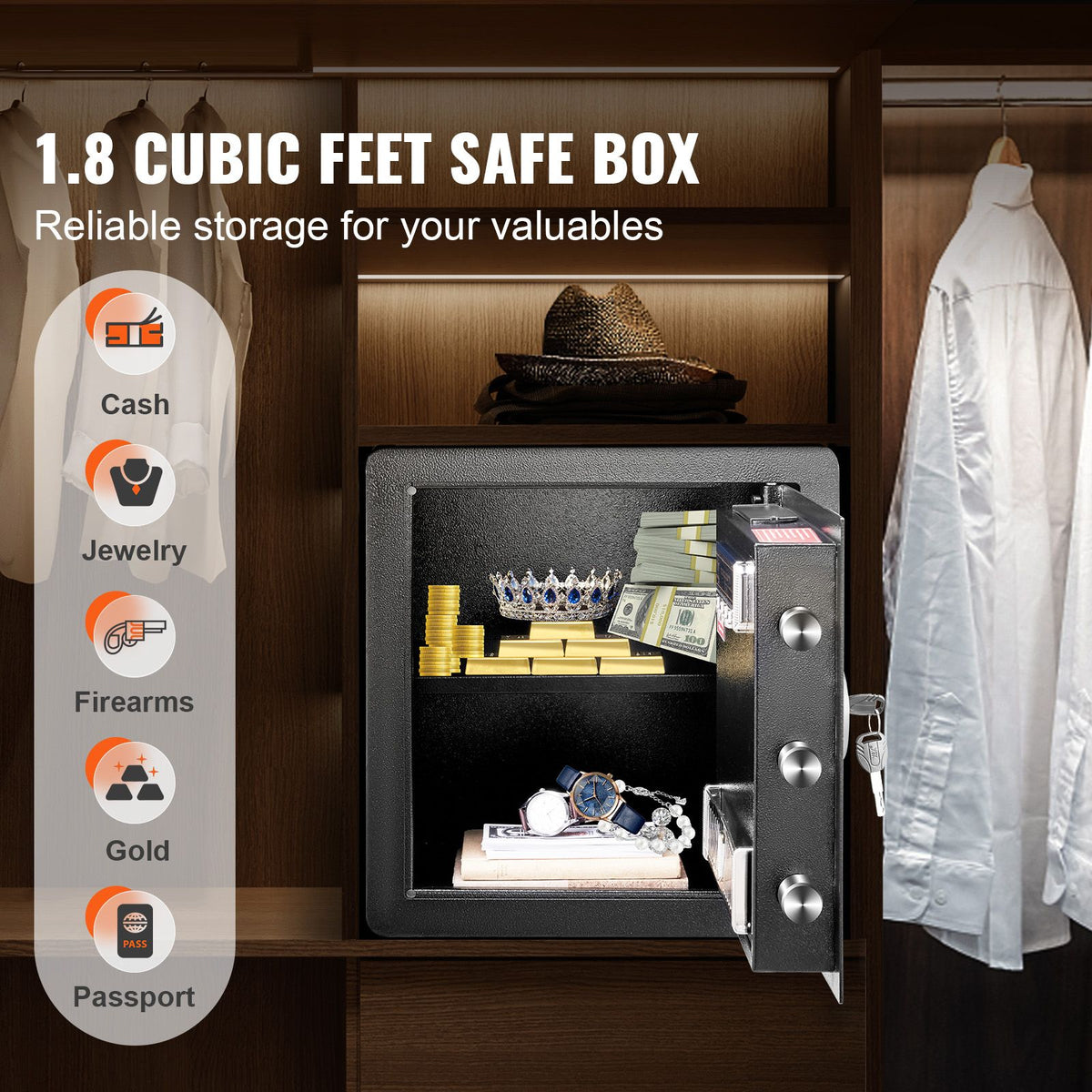 1.8 Cu Ft Home Safe Steel Box for Cash and Gold Dual Lock 15.75in Model