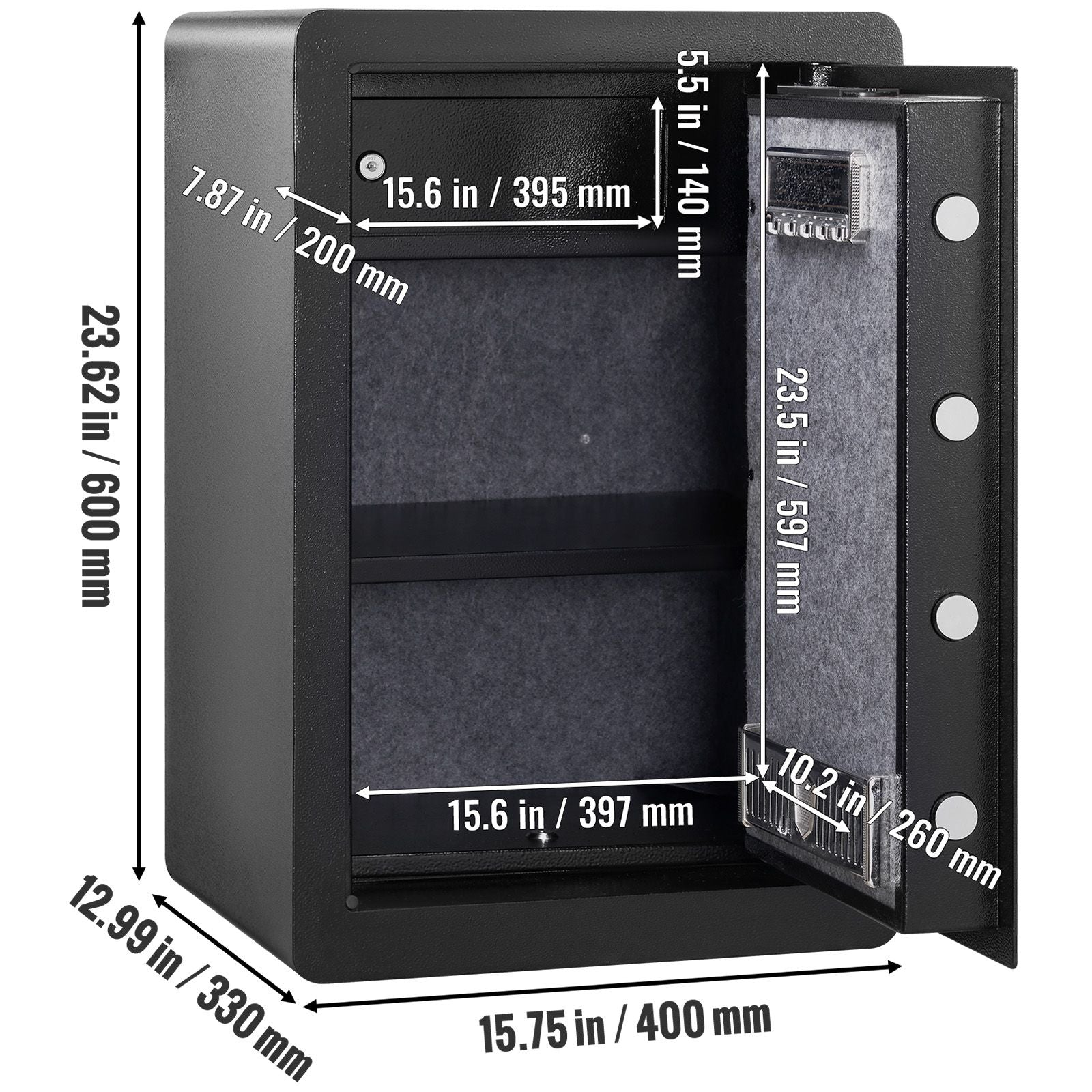 Safe 2.2 Cubic Feet Home Safe Steel for Cash Gold 15.75x13x23.6 inch