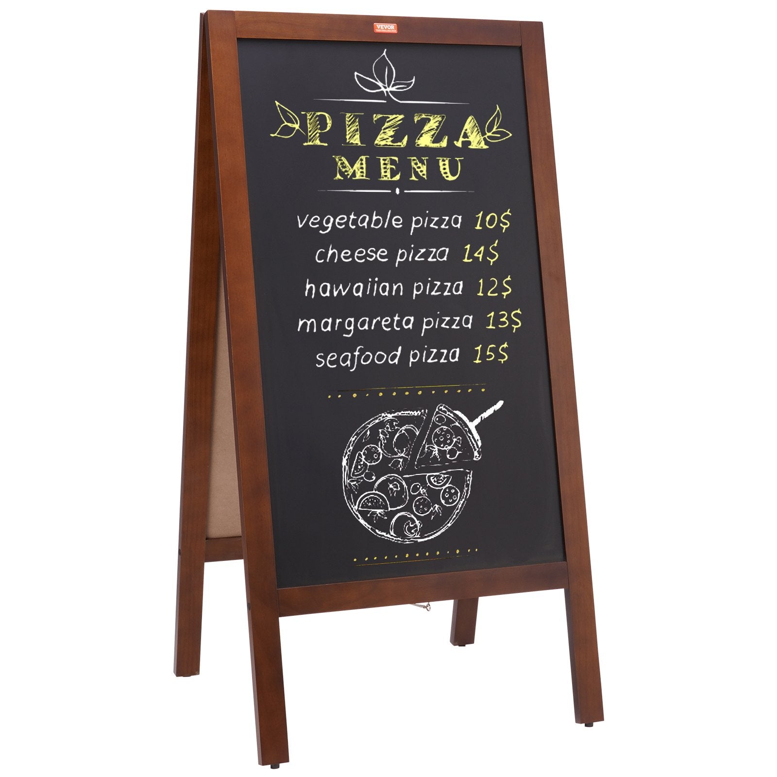 VEOVR A Frame Chalkboard Sign, 50x102 cm Double-Sided Sidewalk Signs, Freestanding Vintage Wooden Chalk Board with Chalks & Magnetic Eraser, Rustic Brown Outdoor Sandwich Board Kitchen Home Wedding