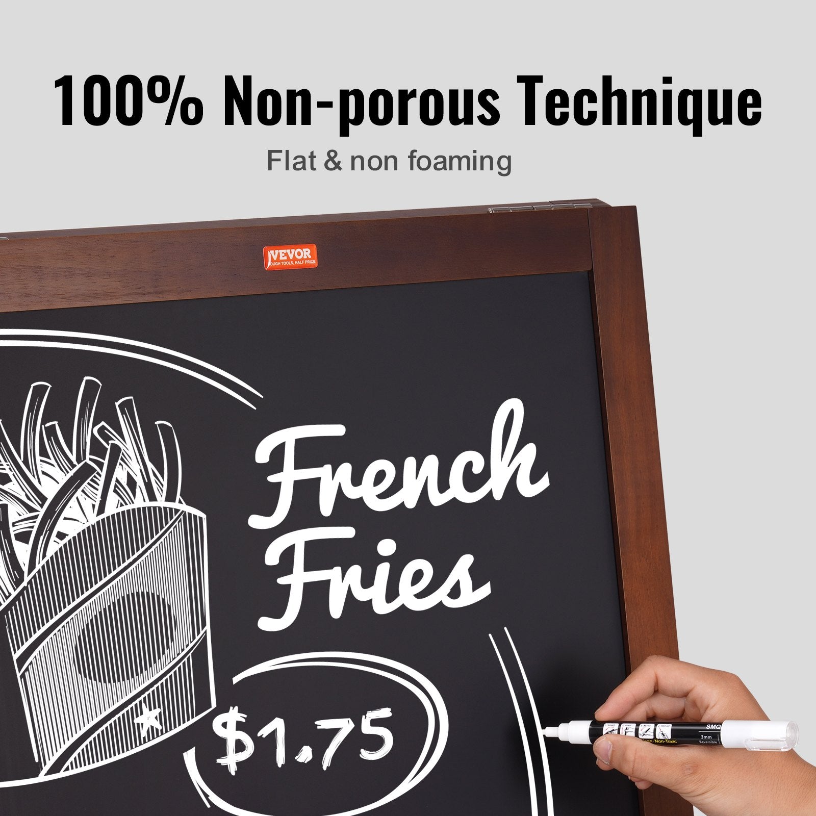 VEOVR A Frame Chalkboard Sign, 50x102 cm Double-Sided Sidewalk Signs, Freestanding Vintage Wooden Chalk Board with Chalks & Magnetic Eraser, Rustic Brown Outdoor Sandwich Board Kitchen Home Wedding