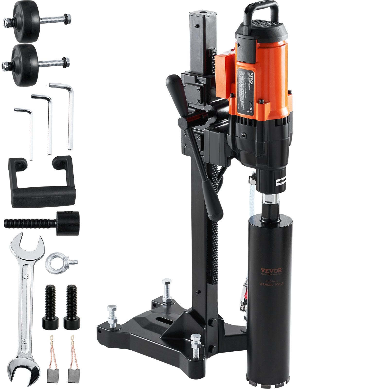 Diamond Core Drilling Machine, 10in Wet Concrete Core Drill Rig with Stand Wheels, 750RPM Speed & 1-1/4