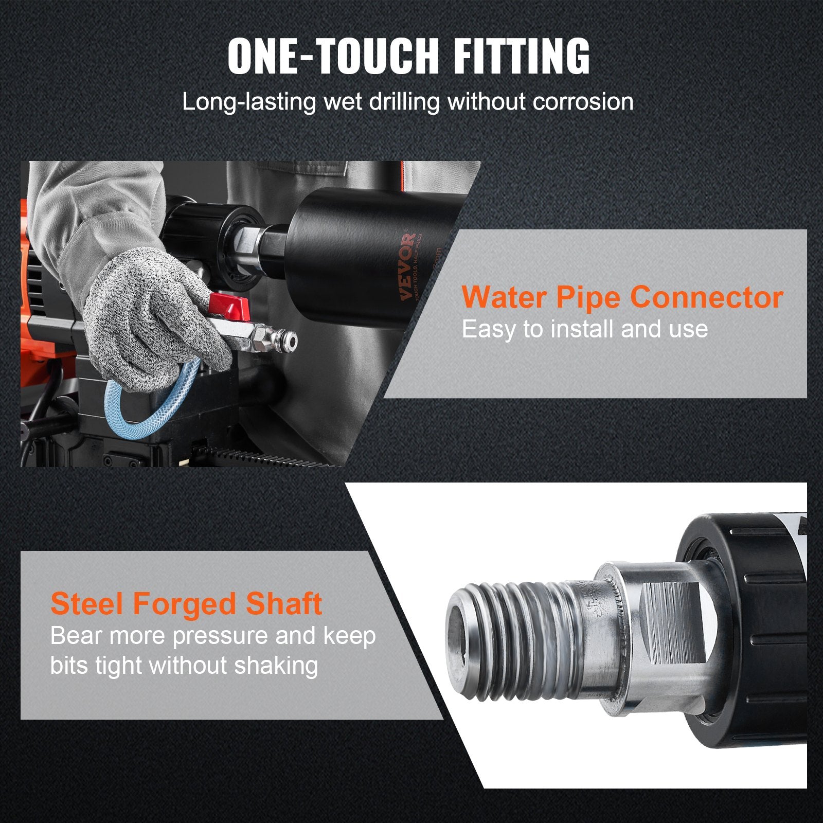 Diamond Core Drilling Machine, 10in Wet Concrete Core Drill Rig with Stand Wheels, 750RPM Speed & 1-1/4