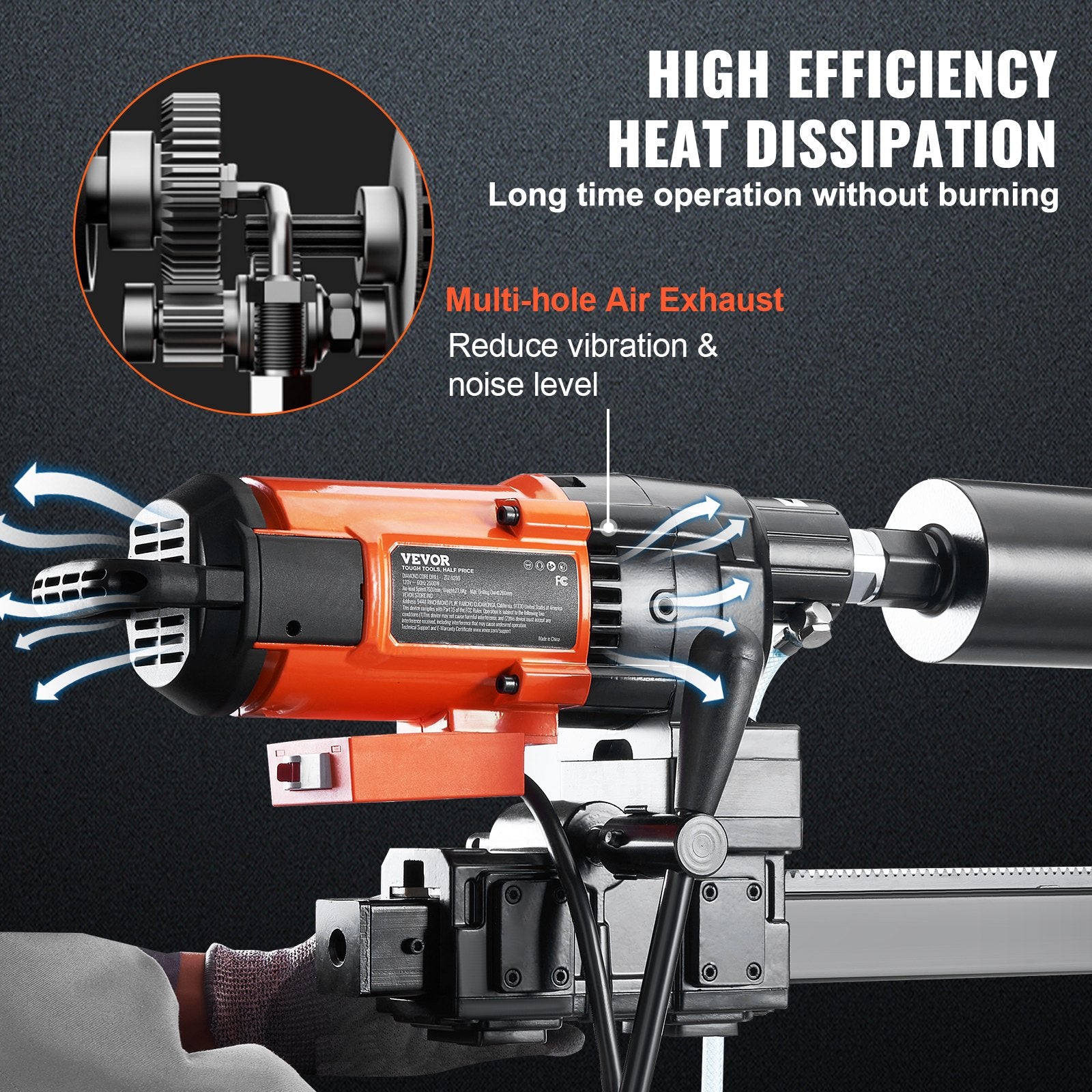 Diamond Core Drilling Machine, 10in Wet Concrete Core Drill Rig with Stand Wheels, 750RPM Speed & 1-1/4