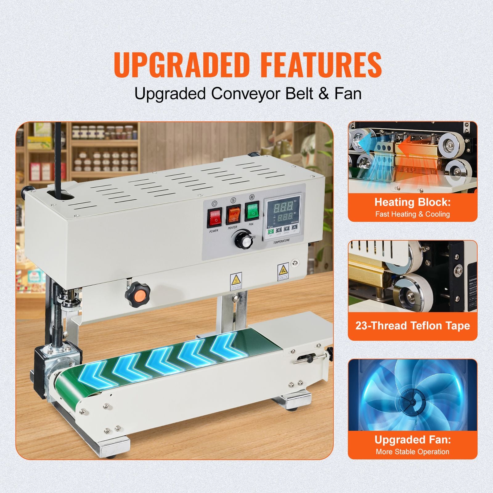 600W Continuous Band Sealer 6-12mm Vertical Bag Sealing Machine Digital Temp