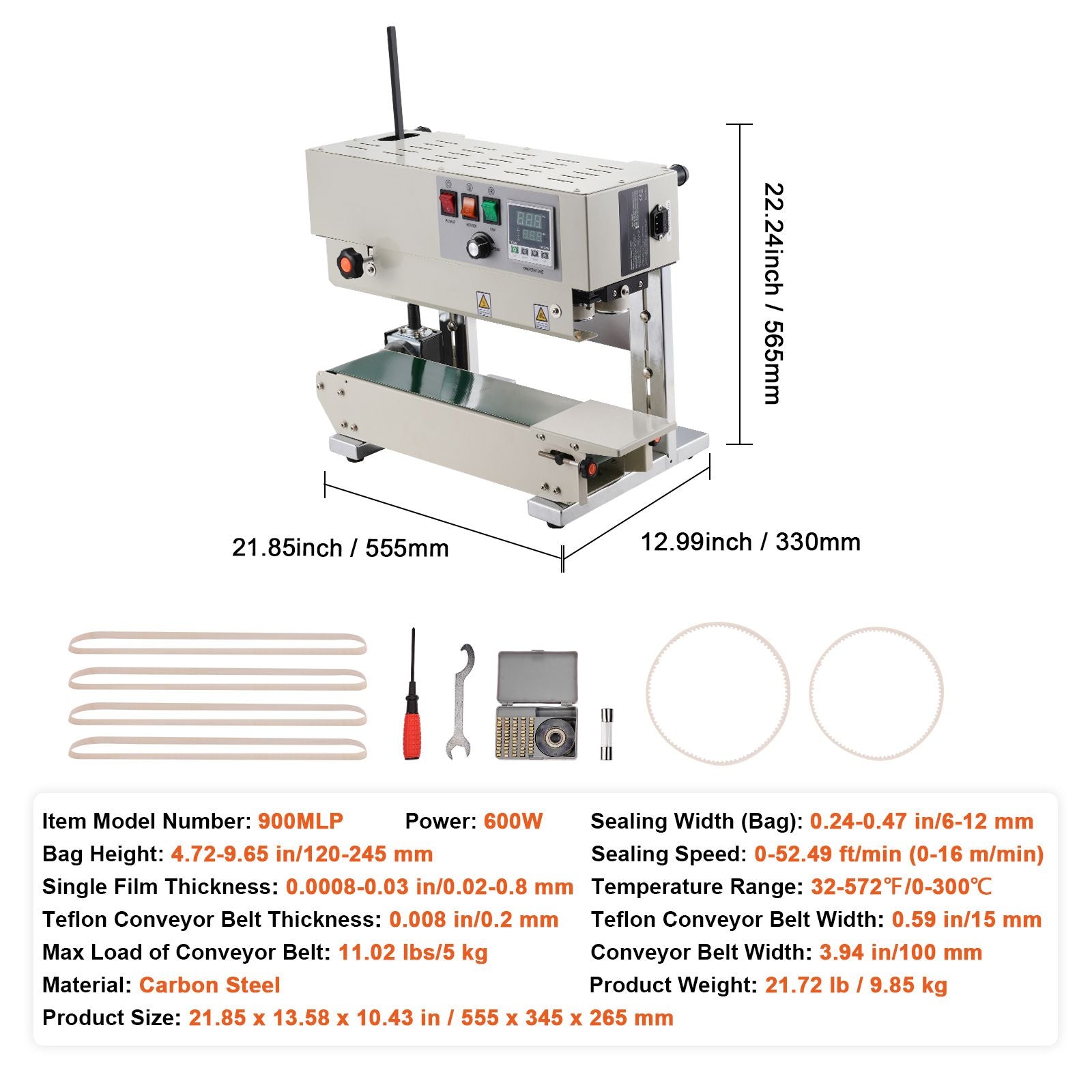600W Continuous Band Sealer 6-12mm Vertical Bag Sealing Machine Digital Temp