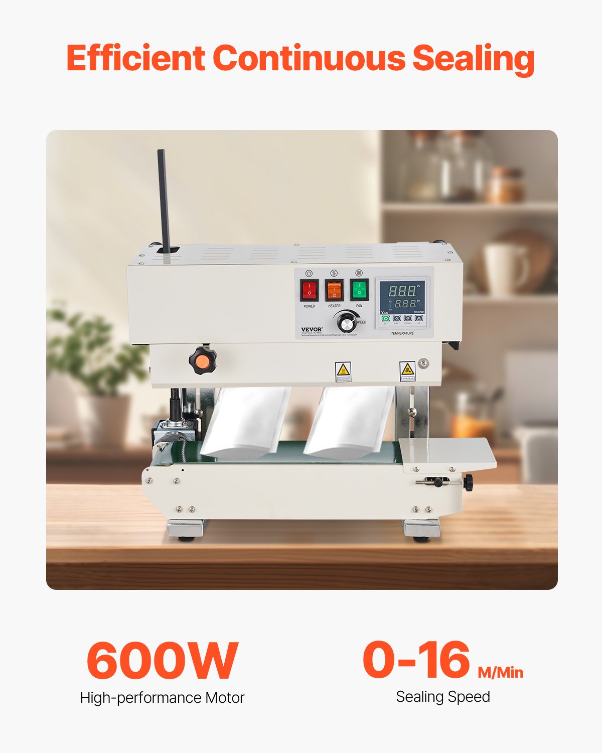 Continuous Bag Band Sealing Machine, 6-12 mm Sealing Width, Vertical Band Sealer Machine with Digital Temperature Control, Carbon Steel Bag Sealer for 0.02-0.8 mm Plastic Bags Films Membrane