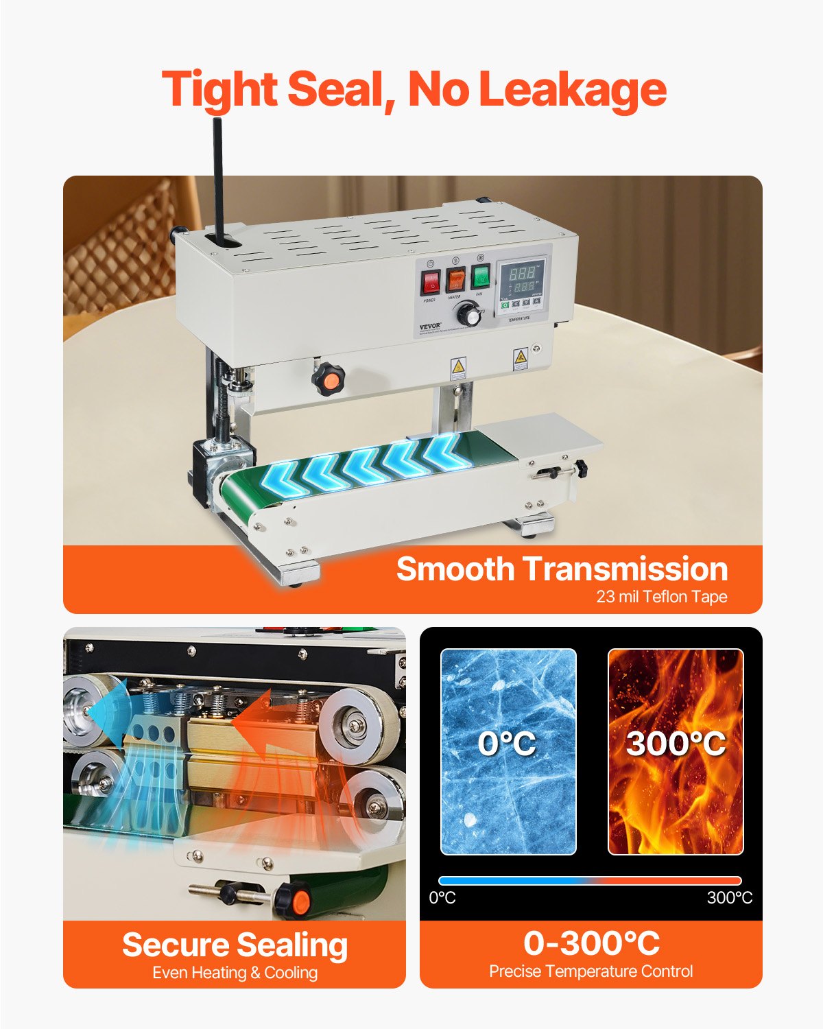 Continuous Bag Band Sealing Machine, 6-12 mm Sealing Width, Vertical Band Sealer Machine with Digital Temperature Control, Carbon Steel Bag Sealer for 0.02-0.8 mm Plastic Bags Films Membrane