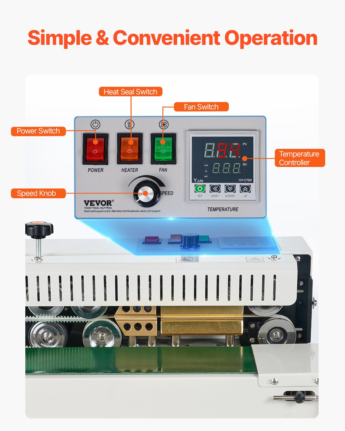 Continuous Bag Band Sealing Machine, 6-12 mm Sealing Width, Vertical Band Sealer Machine with Digital Temperature Control, Carbon Steel Bag Sealer for 0.02-0.8 mm Plastic Bags Films Membrane