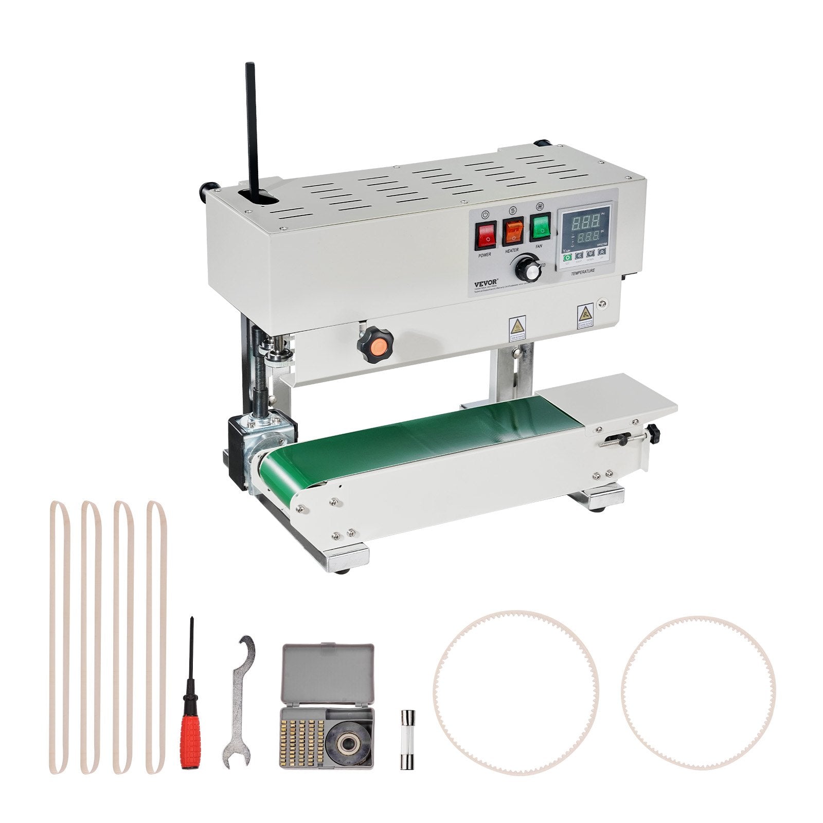 Continuous Bag Band Sealing Machine, 6-12 mm Sealing Width, Vertical Band Sealer Machine with Digital Temperature Control, Carbon Steel Bag Sealer for 0.02-0.8 mm Plastic Bags Films Membrane