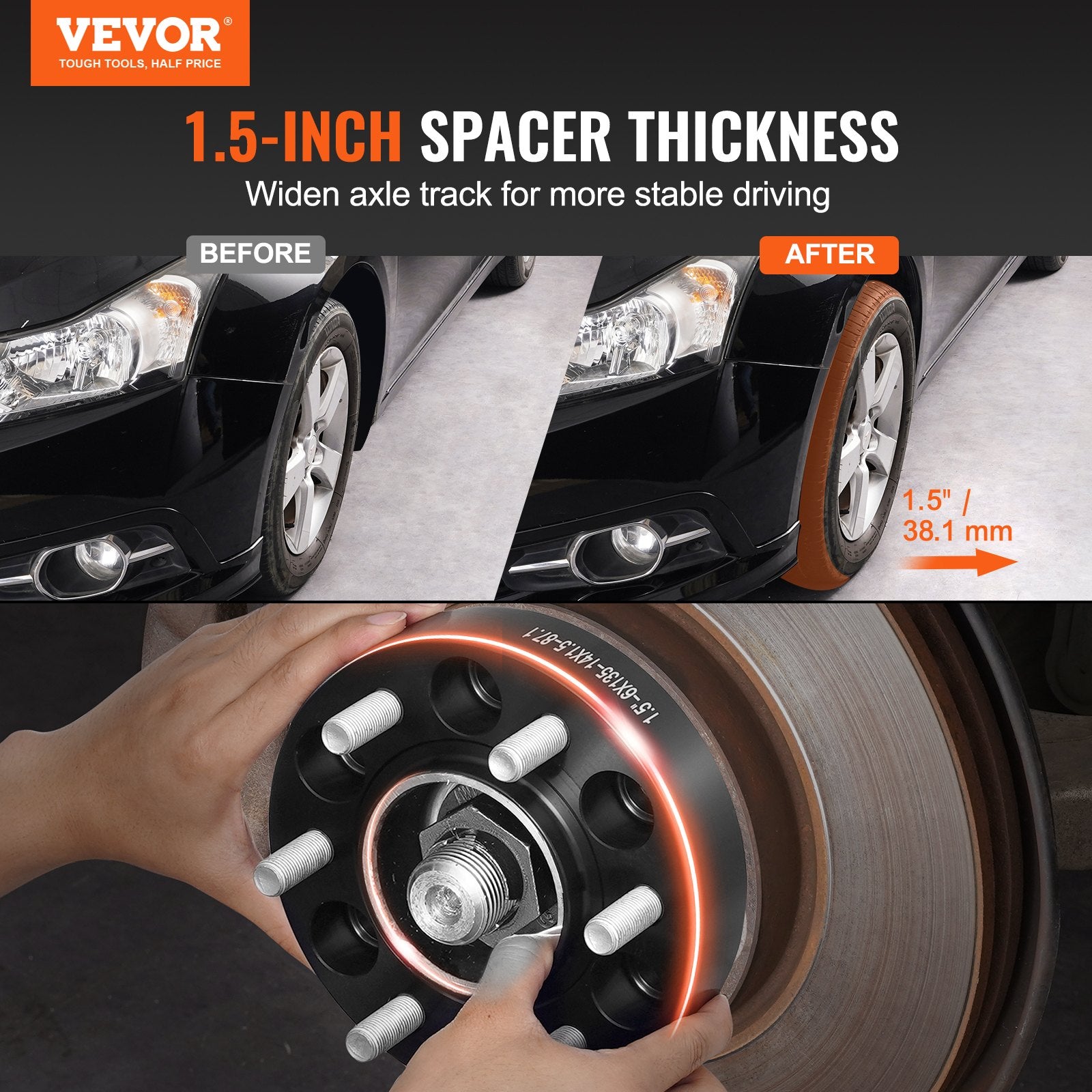 1.5" 6"x5.3" Wheel Spacers Wheel Adapters 6 Lug Forged Spacer 4 PCS Black