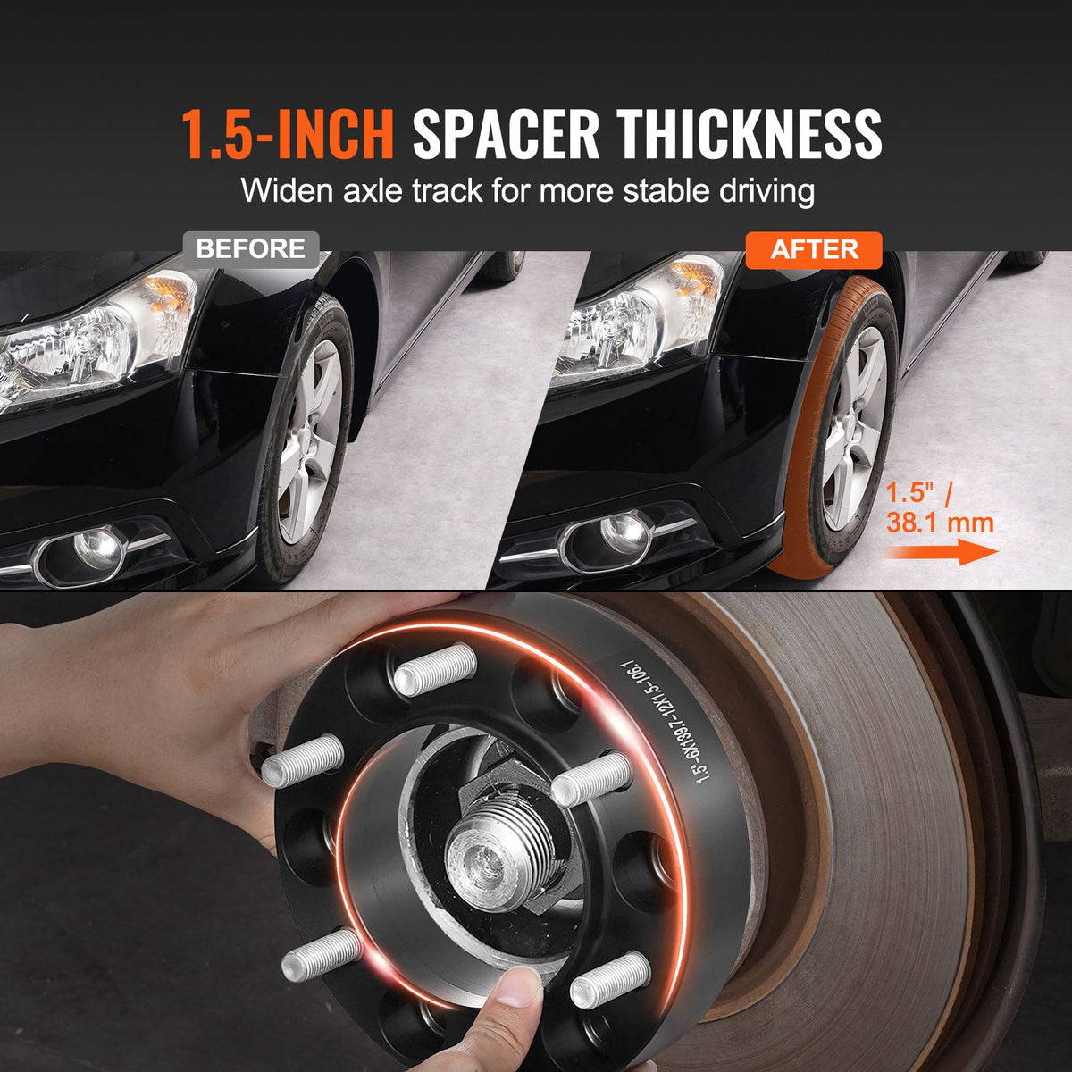 1.5 Inch 6x5.5 Wheel Spacers 4 PCS Forged Aluminium 6 Lug M12x1.5 Adapters Black