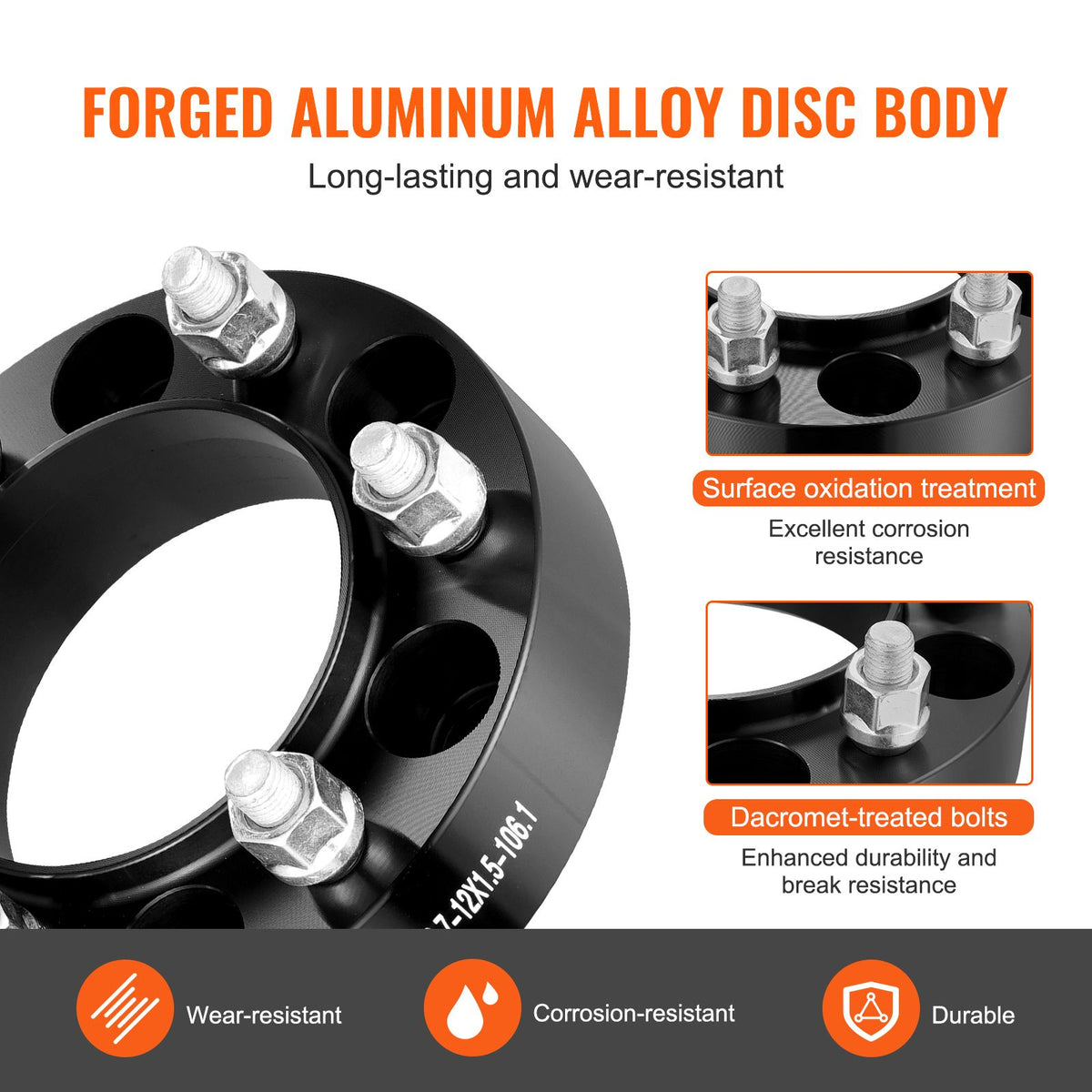 1.5 Inch 6x5.5 Wheel Spacers 4 PCS Forged Aluminium 6 Lug M12x1.5 Adapters Black