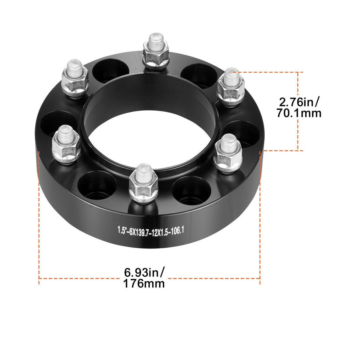 1.5 Inch 6x5.5 Wheel Spacers 4 PCS Forged Aluminium 6 Lug M12x1.5 Adapters Black