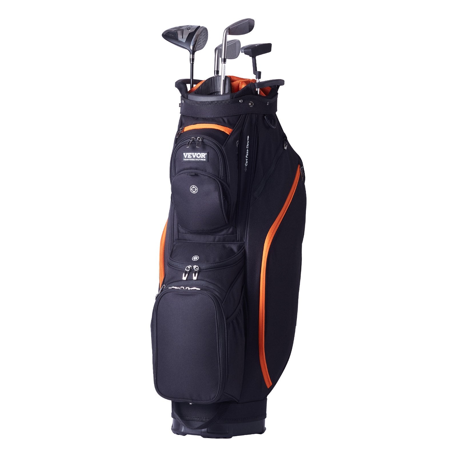 Golf Cart Bag with 14 Way Organizer Divider Top, 36” 13 Pockets Premium Cart Bag, Durable 600D Polyester Fabric Golf Bags with Handles & Dust Cover & Detachable Straps for Men & Women, Black & Orange