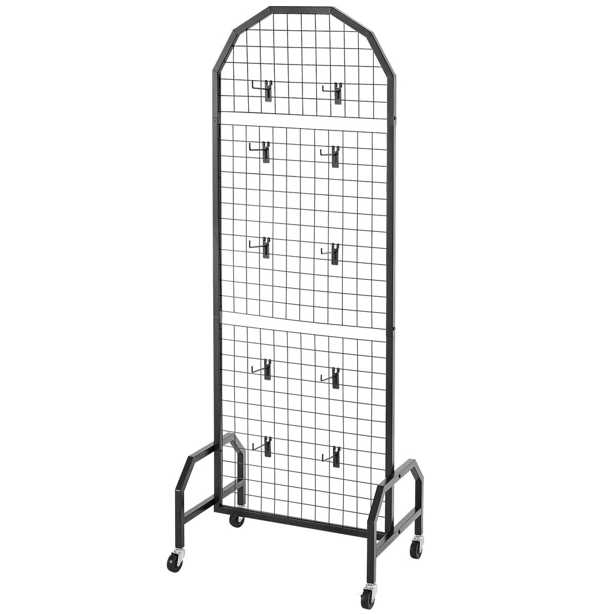 2 Pack Grid Wall Panels with Wheels & 20 Hooks Display Rack 600x1640mm