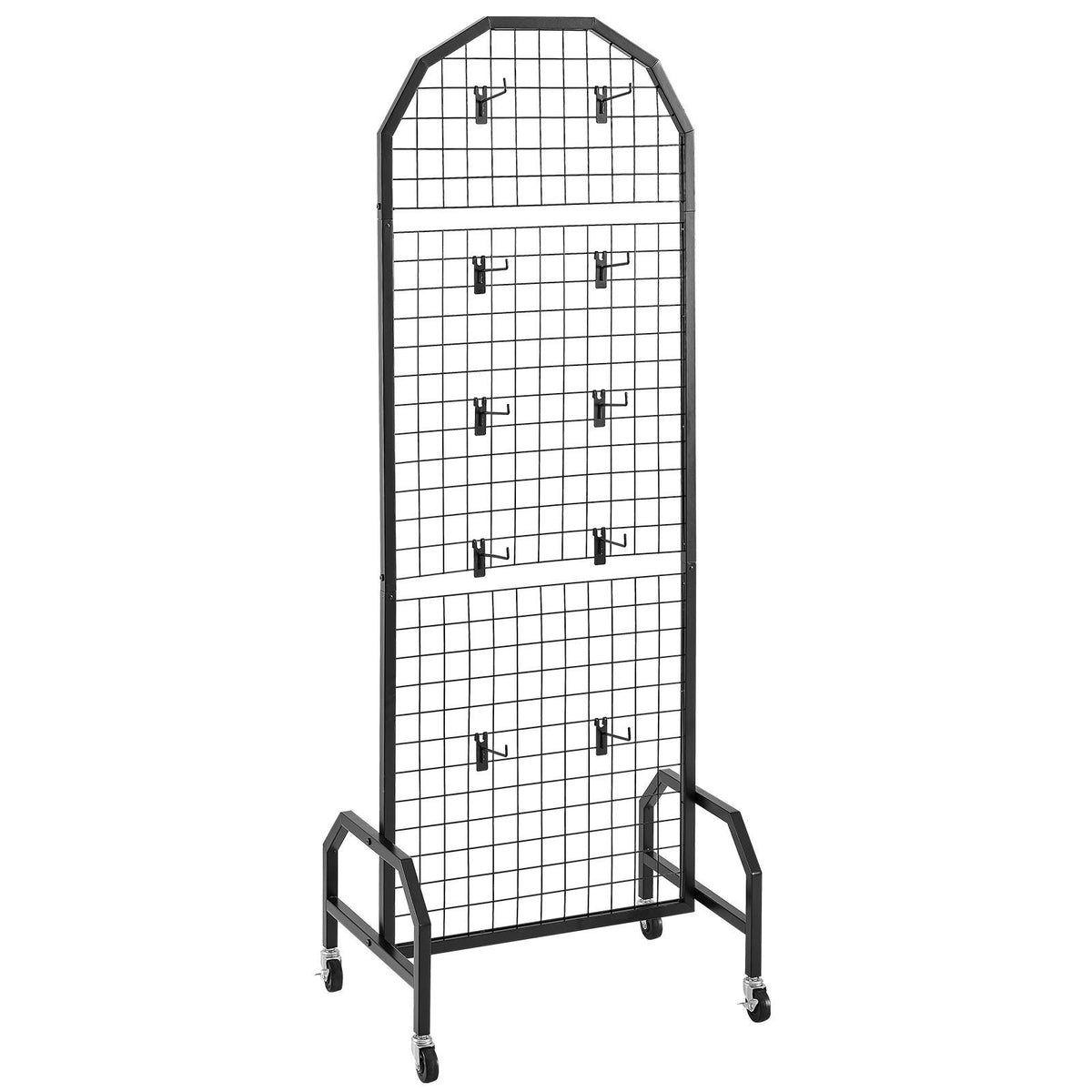 2 Pack Grid Wall Panels with Wheels & 20 Hooks Display Rack 600x1640mm