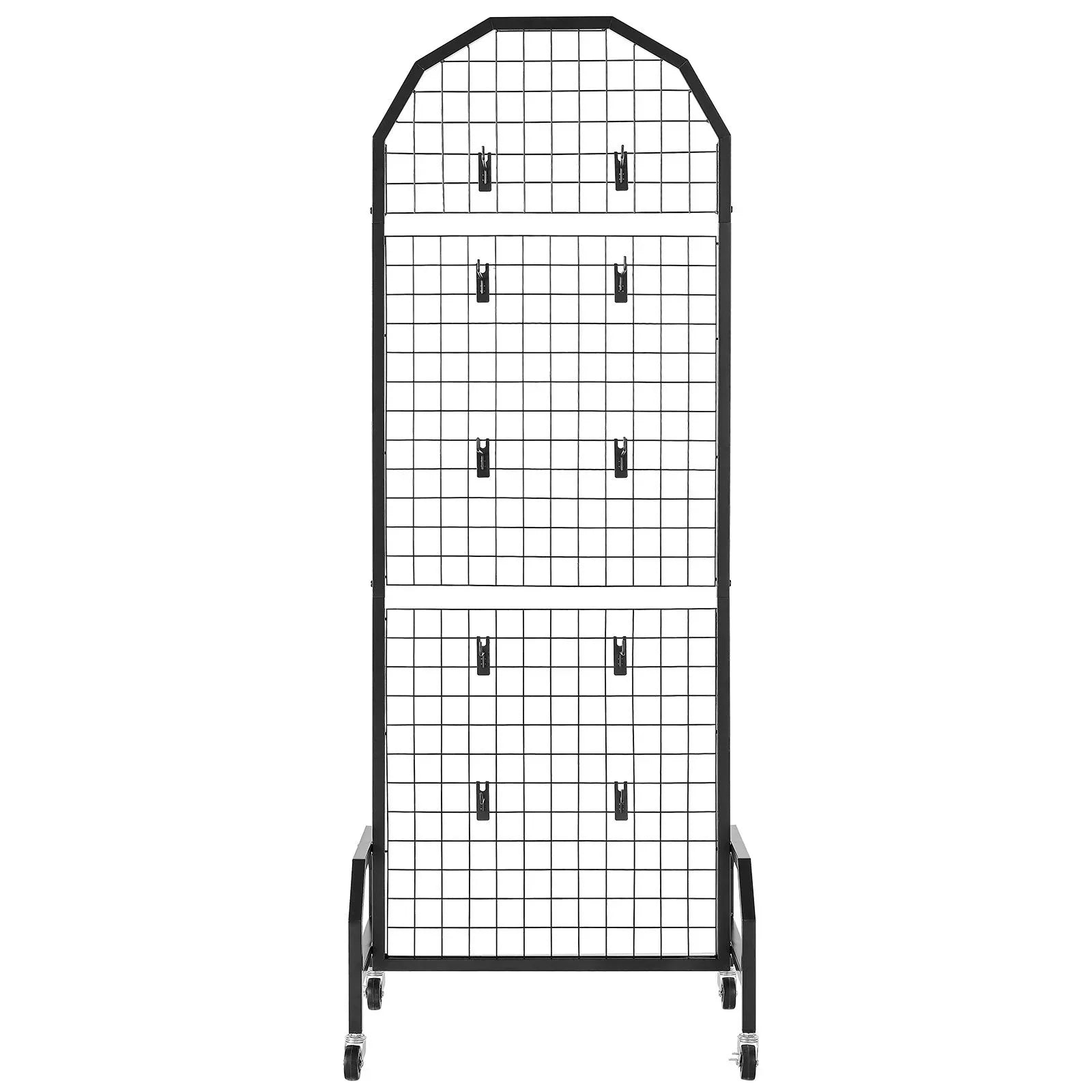2 Packs Grid Wall Panels, 600 x 1640mm Wire Grid Panels Display Rack, Movable Art Display Shelf with Wheels and 20 Hooks, Black Carbon Steel Gridwall for Craft Show, Decor, Storage, Notice Board