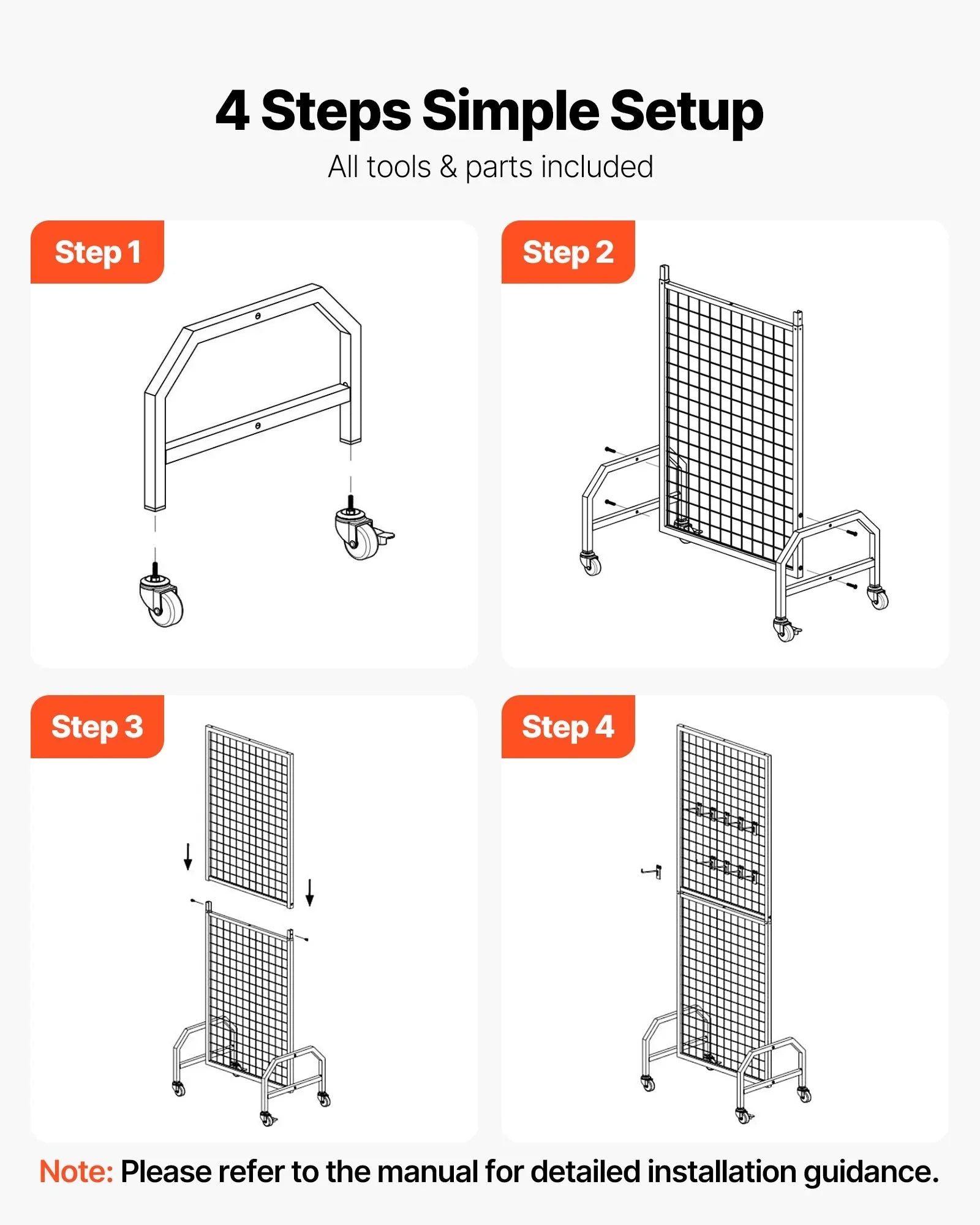 Grid Wall Panel, 600 x 1640 mm Wire Grid Panels Display Rack, Movable Art Display Shelf with Wheels and 10 Hooks, Black Carbon Steel Gridwall for Craft Show, Decoration, Storage, Notice Board