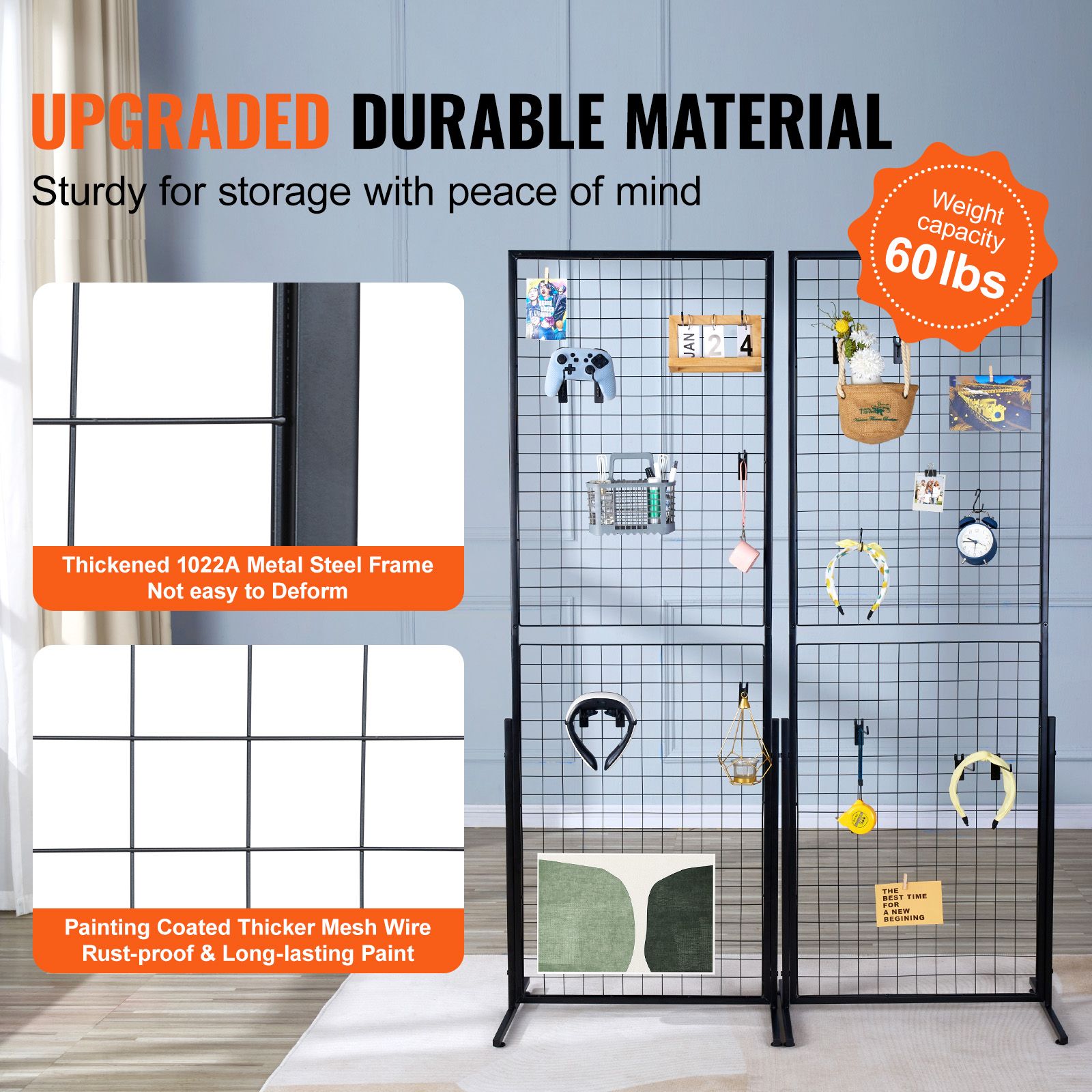 2 Pack Grid Wall Display Panels 2x5.6FT Wire Gridwall Display Rack with Hooks