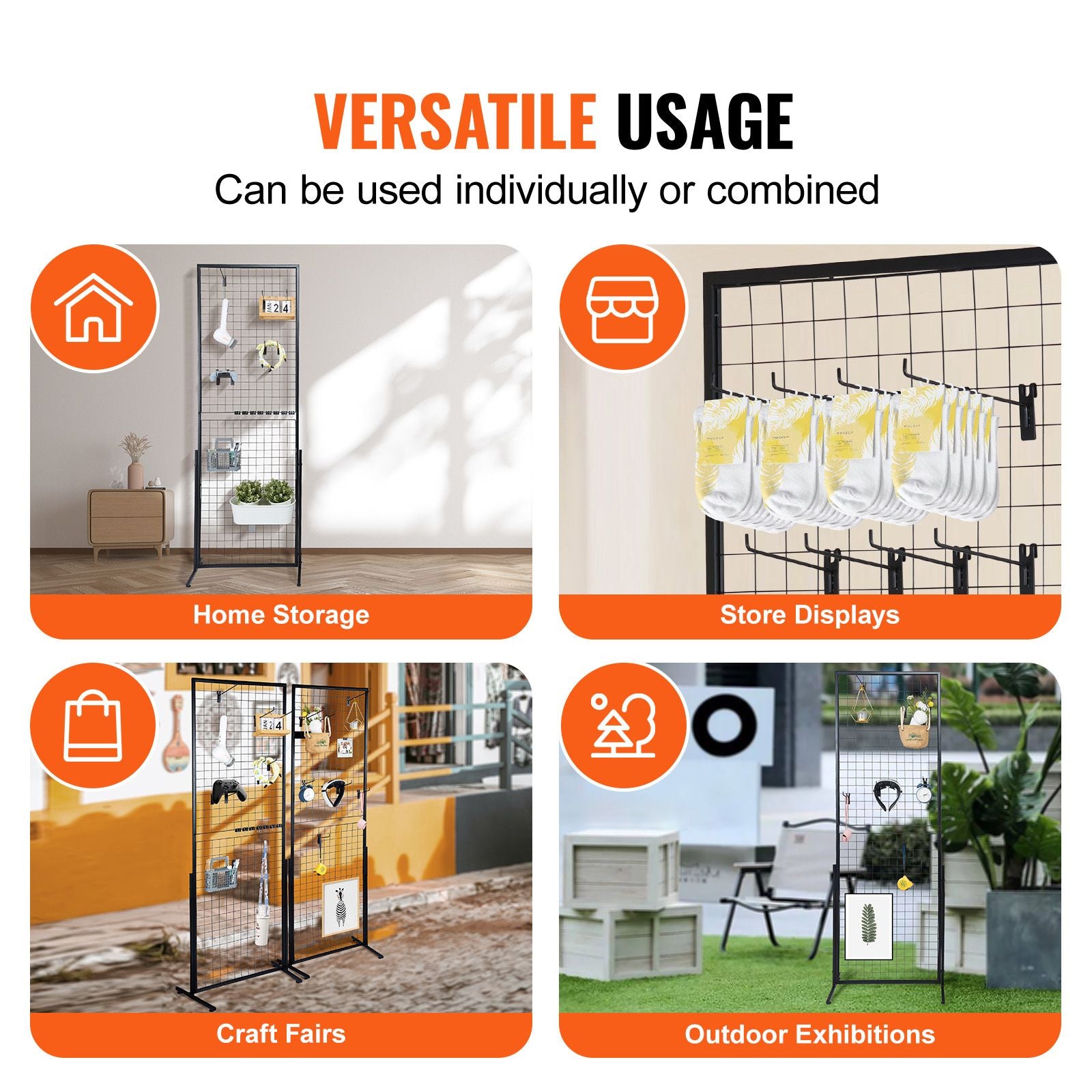 2 Pack Grid Wall Display Panels 2x5.6FT Wire Gridwall Display Rack with Hooks