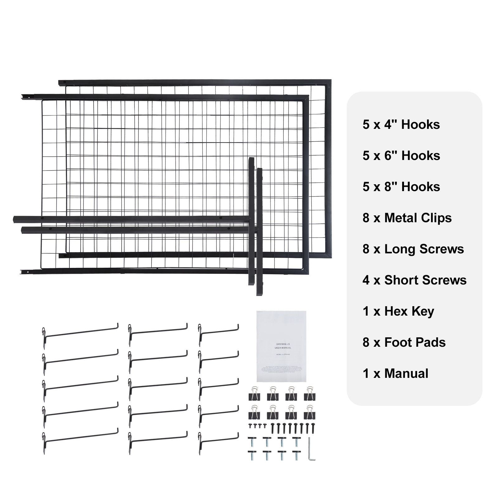 2 Pack Grid Wall Display Panels 2x5.6FT Wire Gridwall Display Rack with Hooks