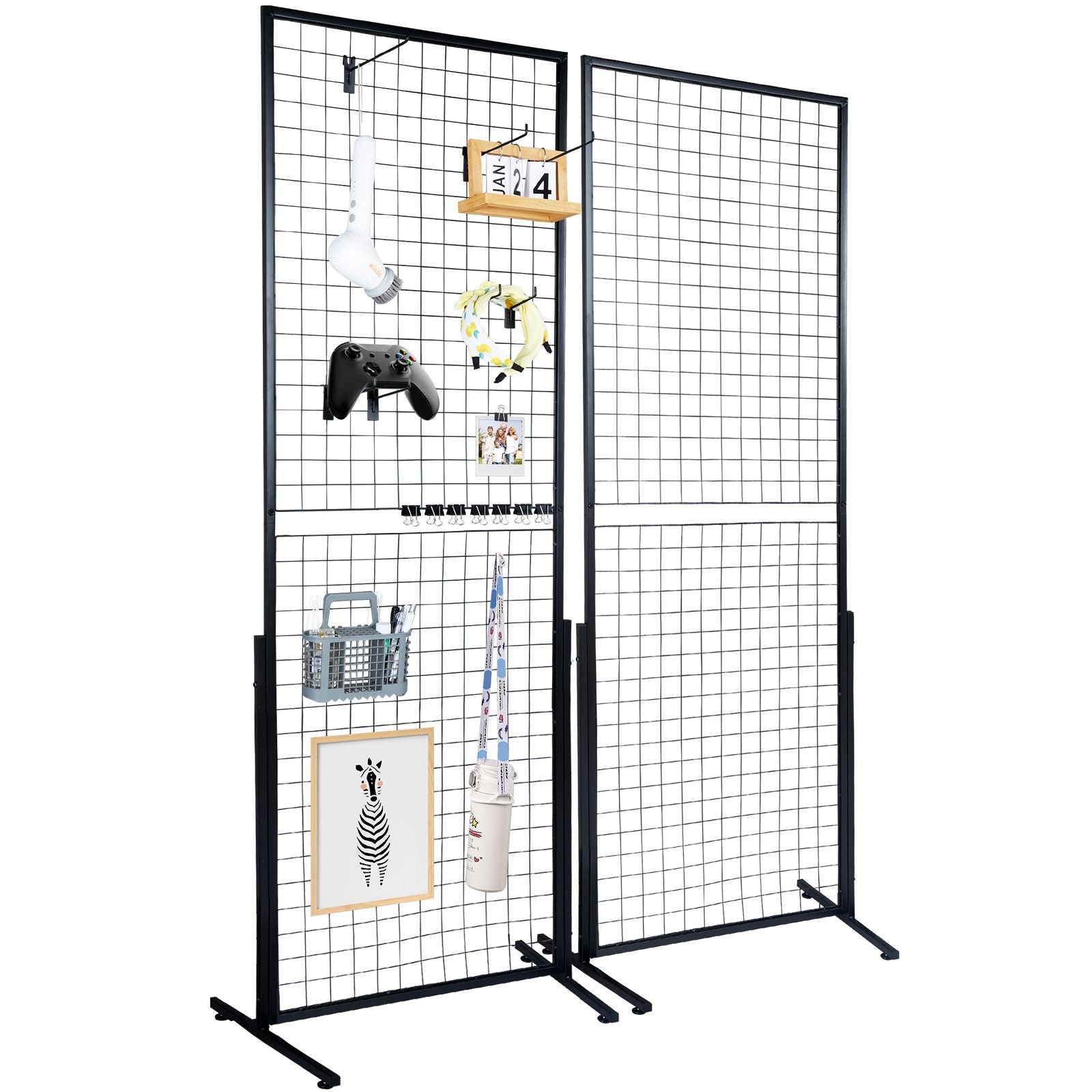 2 Pack Grid Wall Display Panels 2x5.6FT Wire Gridwall Display Rack with Hooks