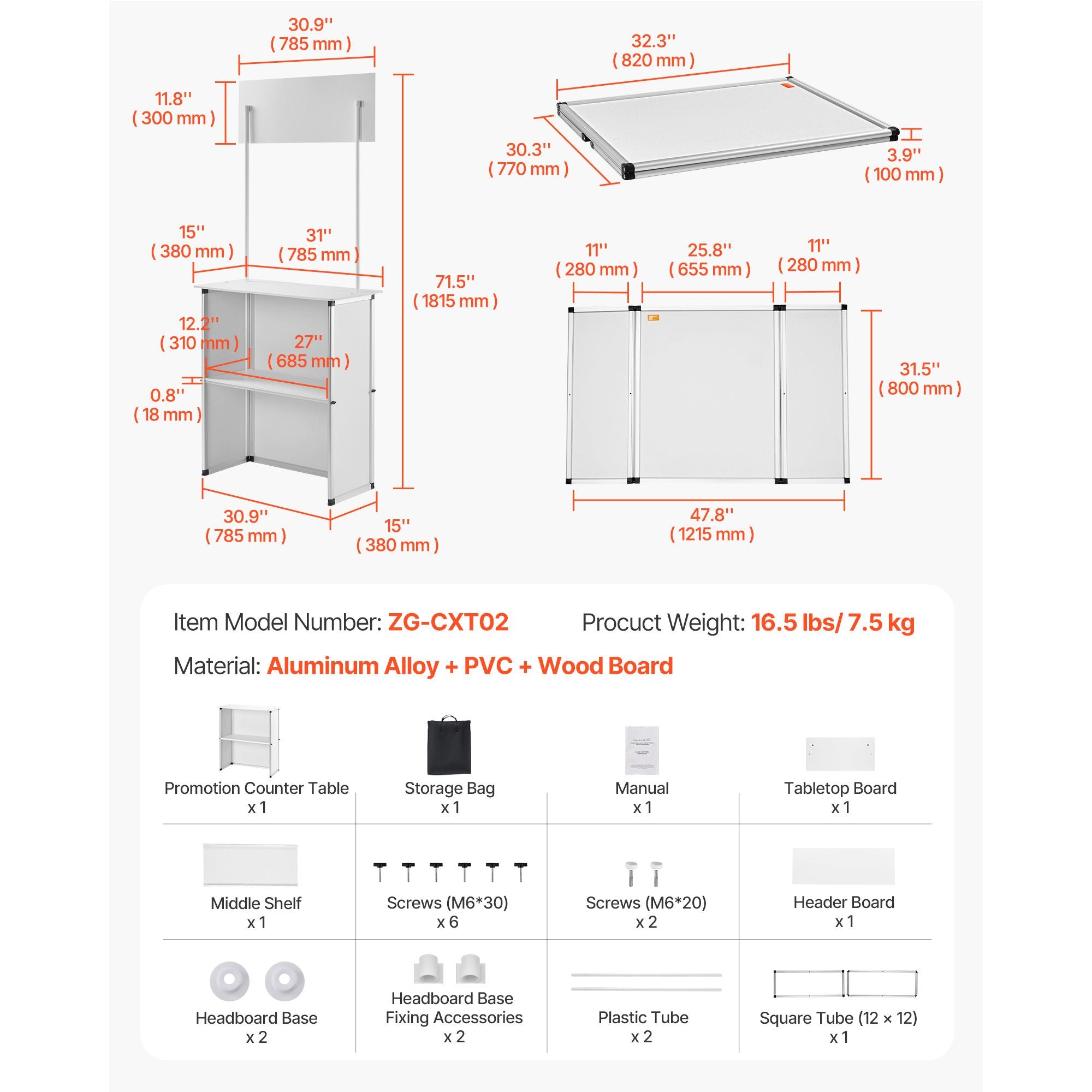 Portable Tradeshow Podium Counter Foldable Display Booth Stand Table