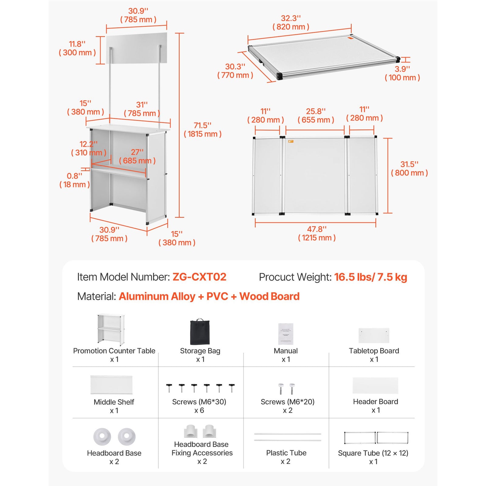 Portable Tradeshow Podium Counter Foldable Display Booth Stand Table