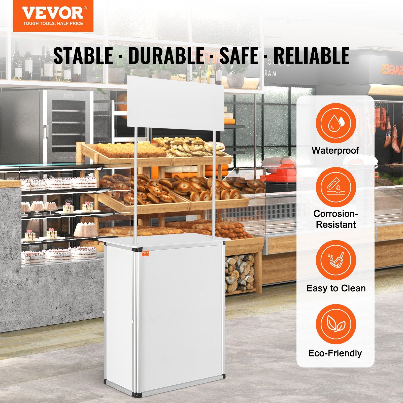 Portable Tradeshow Podium Table, 785 x 380 x 1815 mm, Display Exhibition Counter Stand Booth Fair with Wall, Foldable Promotion Retail Bar Table Pop Up Podium with Storage Rack/Carrying Bag